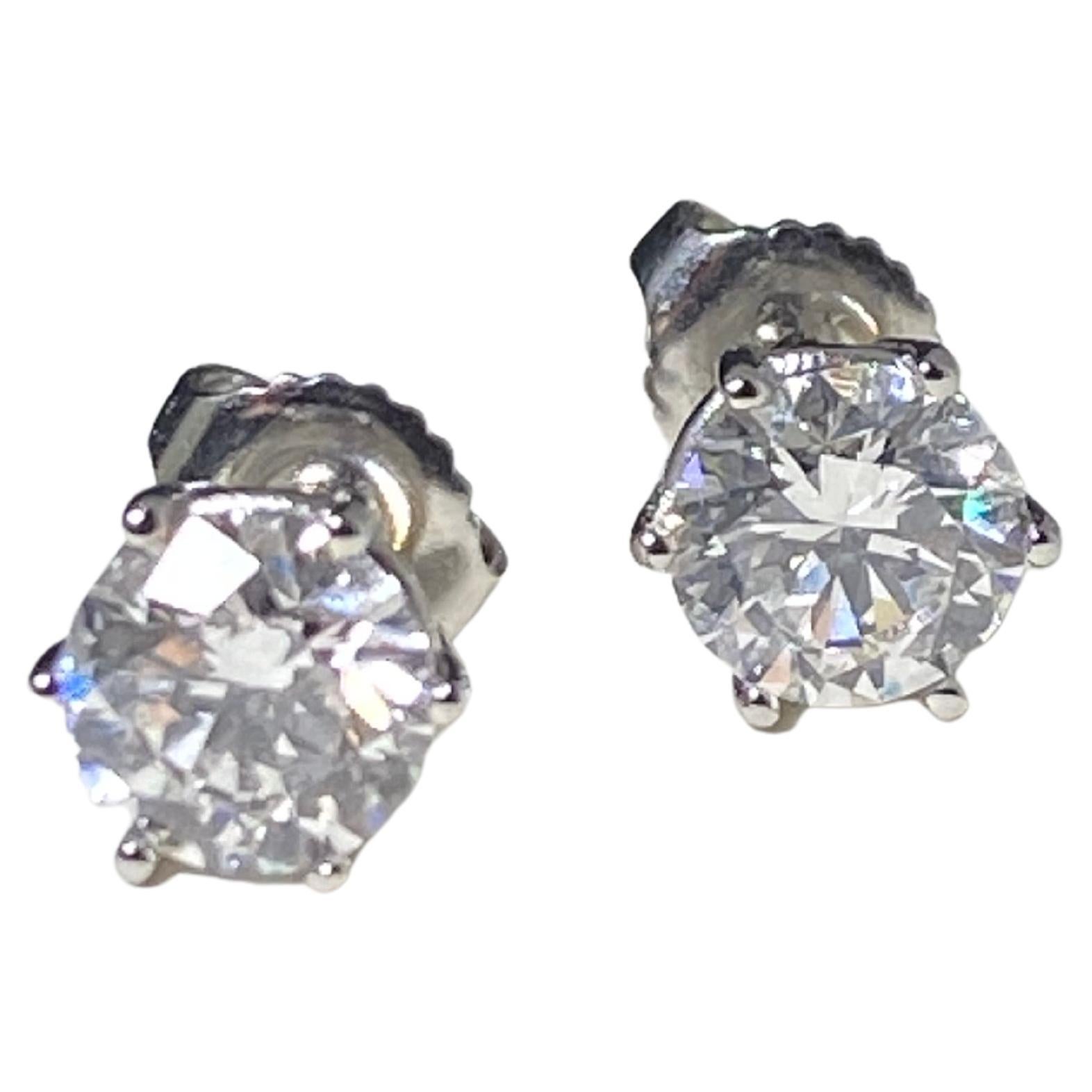 Natural 1.01ct & 1.02ct Diamond Stud Earrings, GIA & Auscert, in 18K White Gold For Sale
