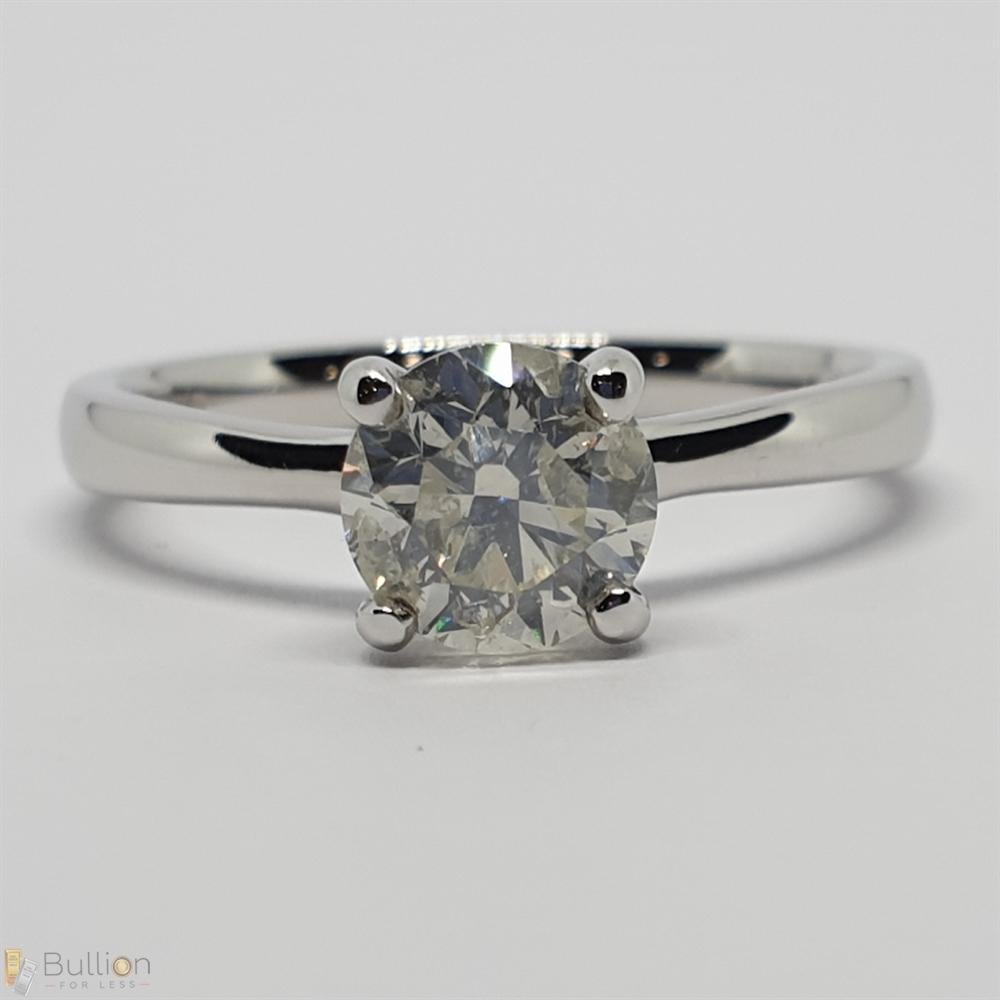Natural 1.01ct Si1 H Solitaire Round Cut Diamond 18k White Gold Solitaire Ring In New Condition In Birmingham, GB
