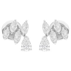 Natural 1.02 Carat Diamond Cluster Drop Stud Earrings 18 Karat White Gold