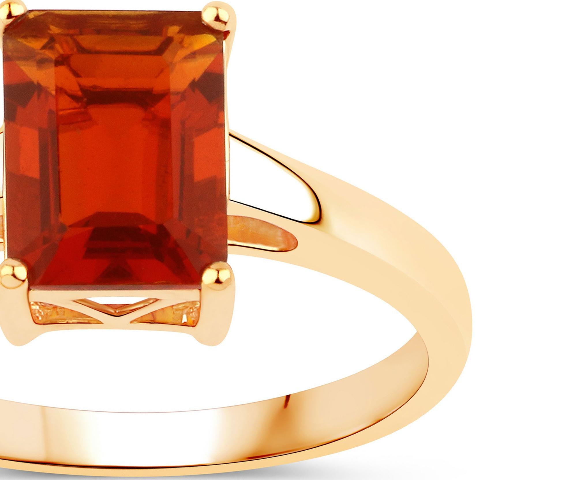 Emerald Cut Natural 1.02 Carat Fire Opal Solitaire Ring 14K Yellow Gold For Sale