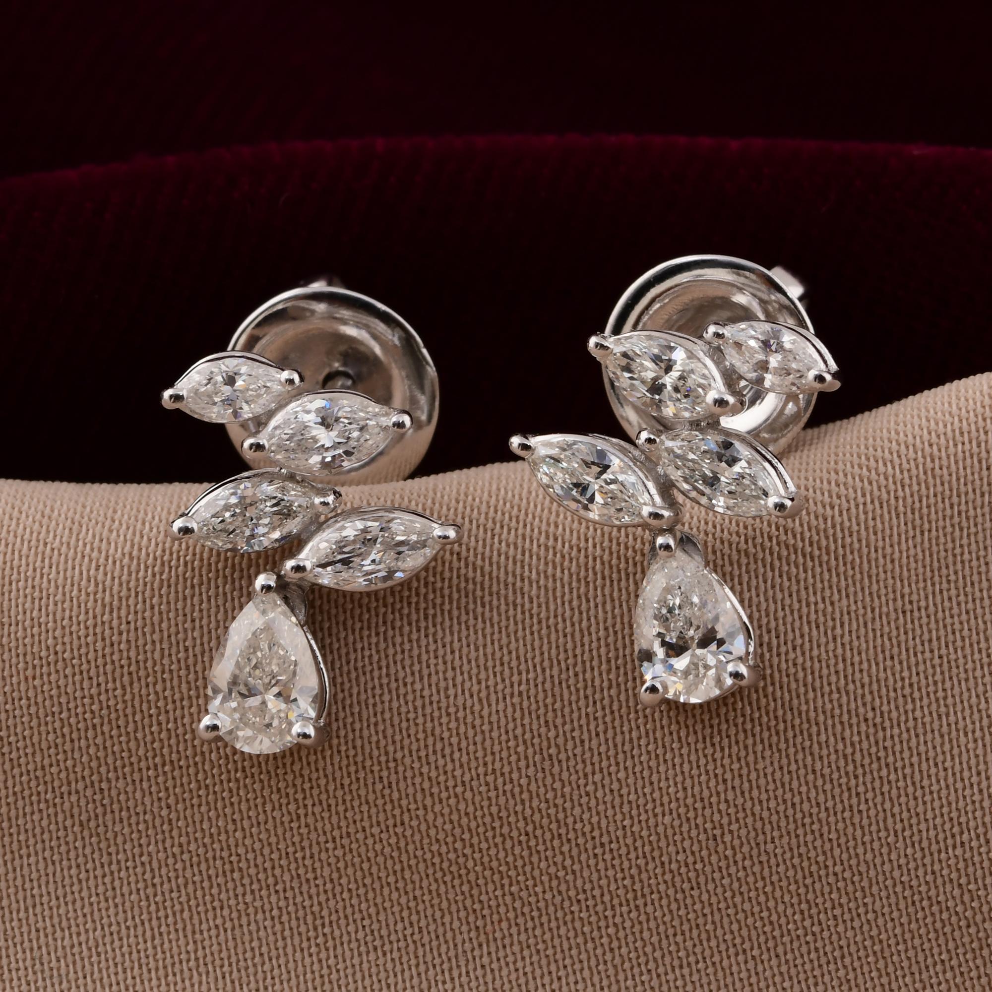 Taglio marquise Orecchini con diamanti naturali a pera e marquise da 1,02 carati Gioielli in oro bianco 18 carati in vendita
