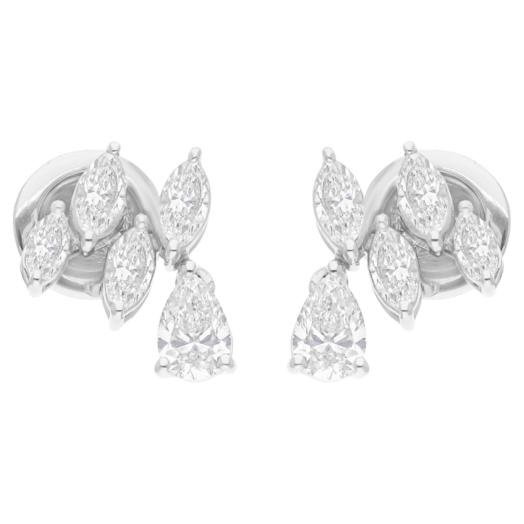 Natural 1.02 Carat Pear Marquise Diamond Earrings 18 Karat White Gold Jewelry