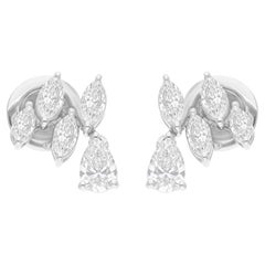 Natural 1.02 Carat Pear Marquise Diamond Earrings 18 Karat White Gold Jewelry