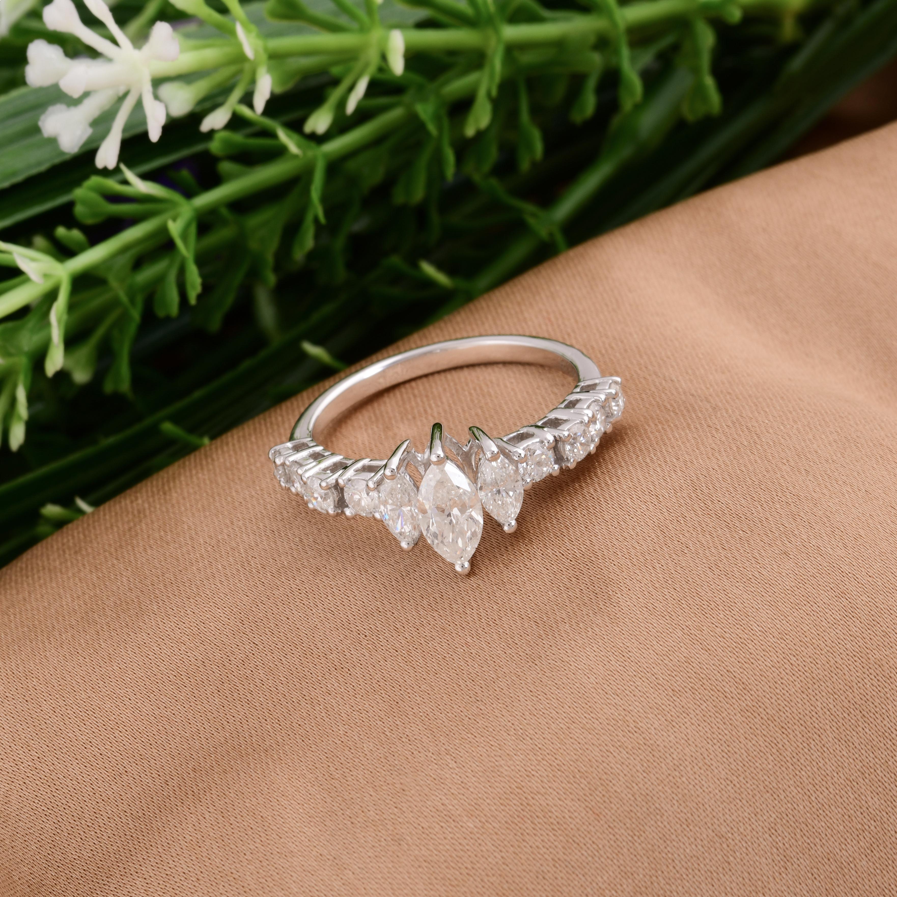 Anillo de diamantes redondo marquesa SI/H natural de 1,02 quilates Joyas de oro blanco de 18 quilates Corte marquesa en venta