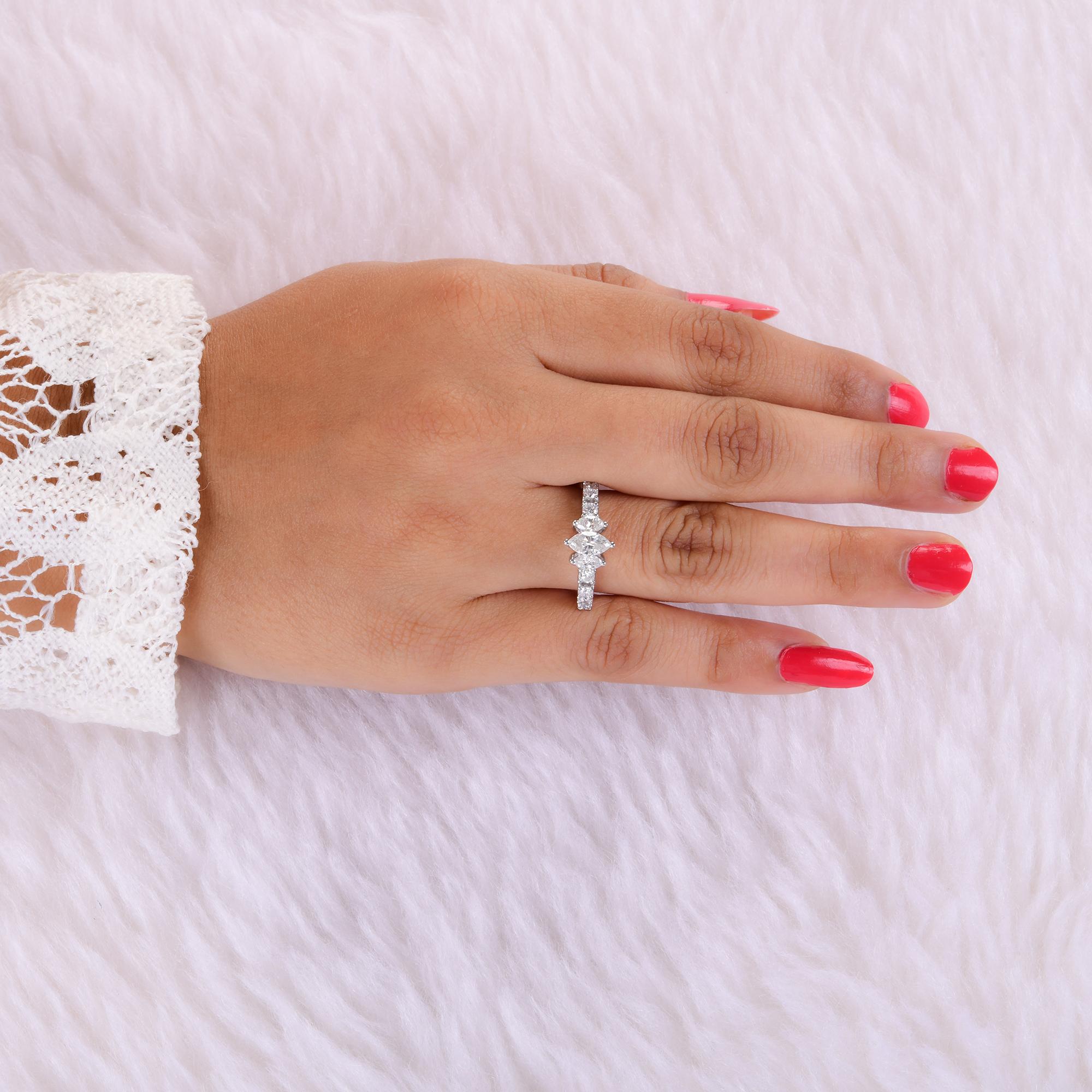 Anillo de diamantes redondo marquesa SI/H natural de 1,02 quilates Joyas de oro blanco de 18 quilates en Nuevo estado para la venta en Diera, Dubai
