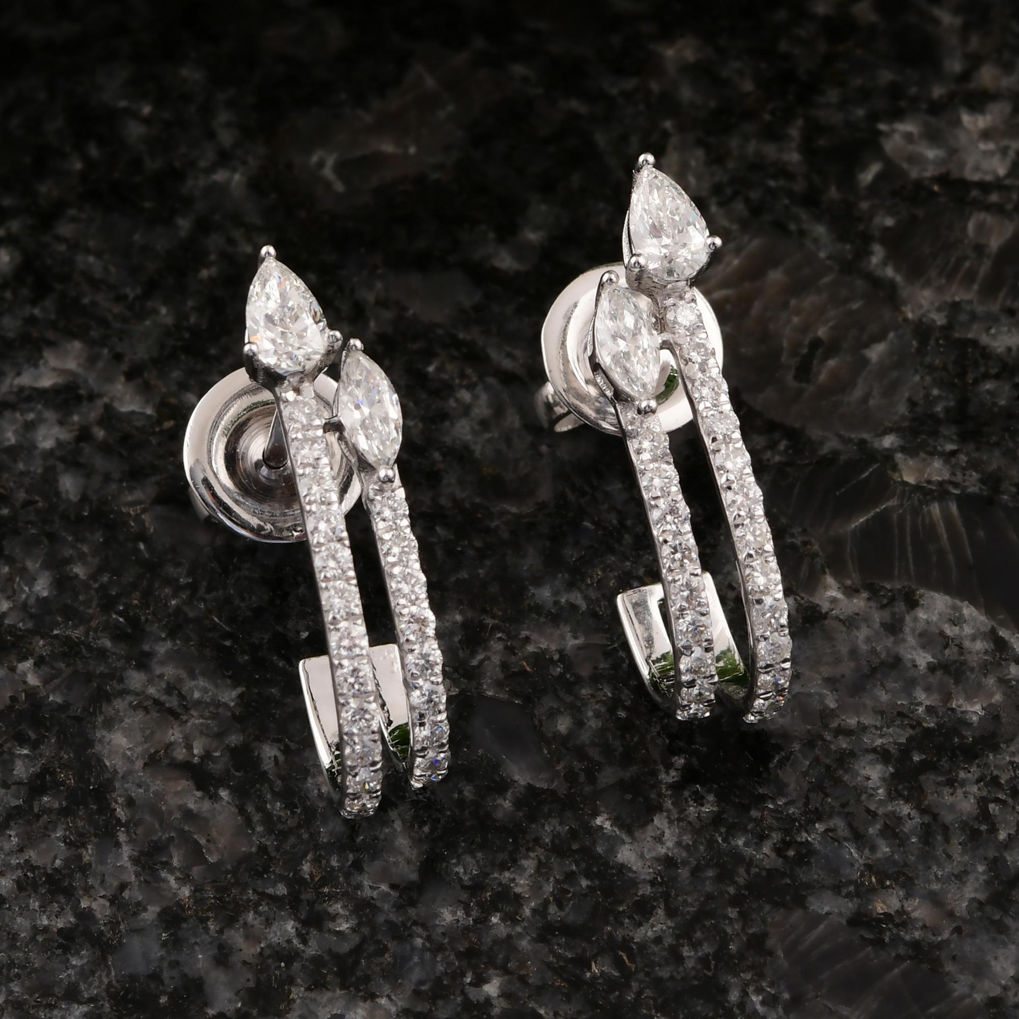 Modern Natural 1.02 Carat SI/H Pear Round Diamond Earrings 14 Karat White Gold Jewelry For Sale
