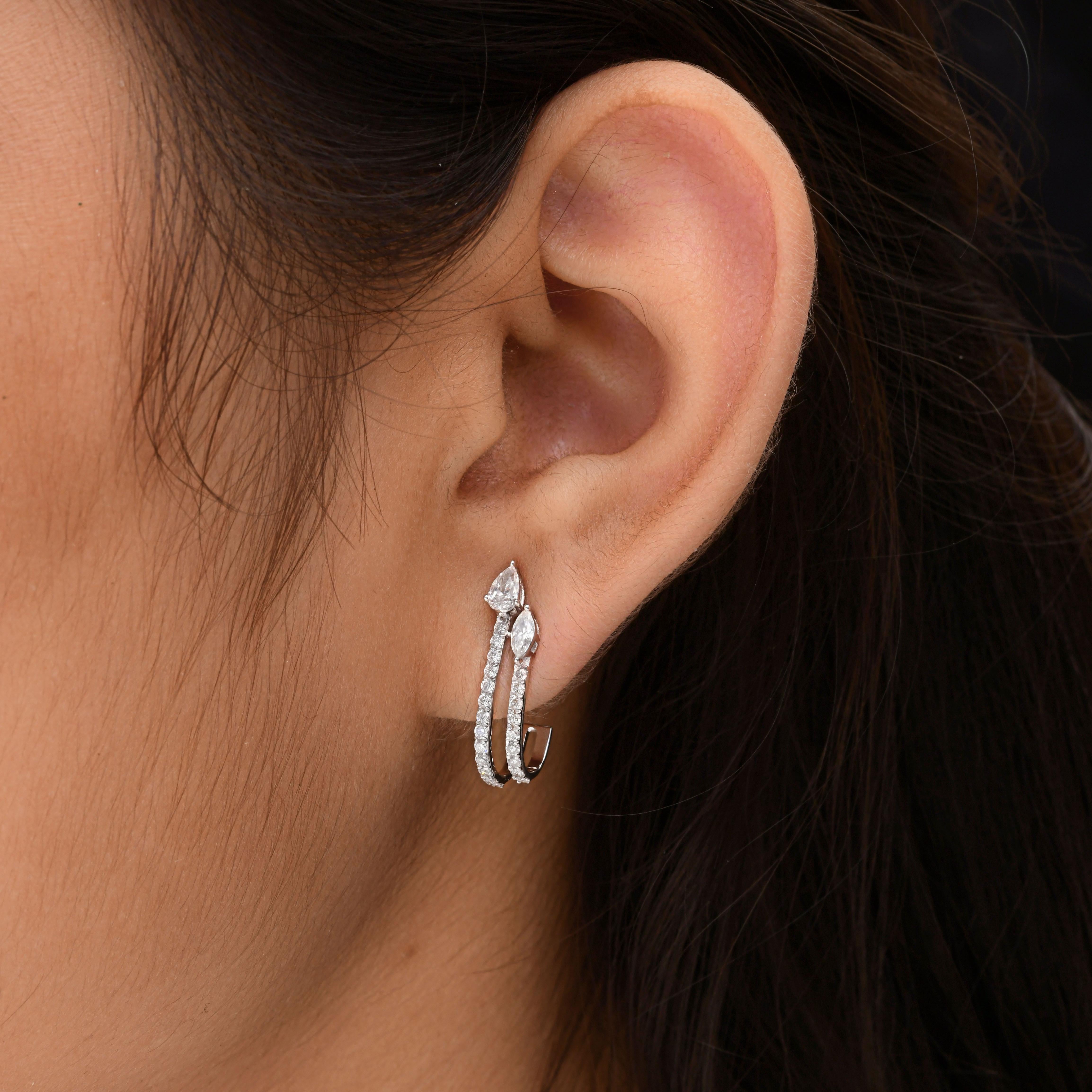 Pear Cut Natural 1.02 Carat SI/H Pear Round Diamond Earrings 14 Karat White Gold Jewelry For Sale