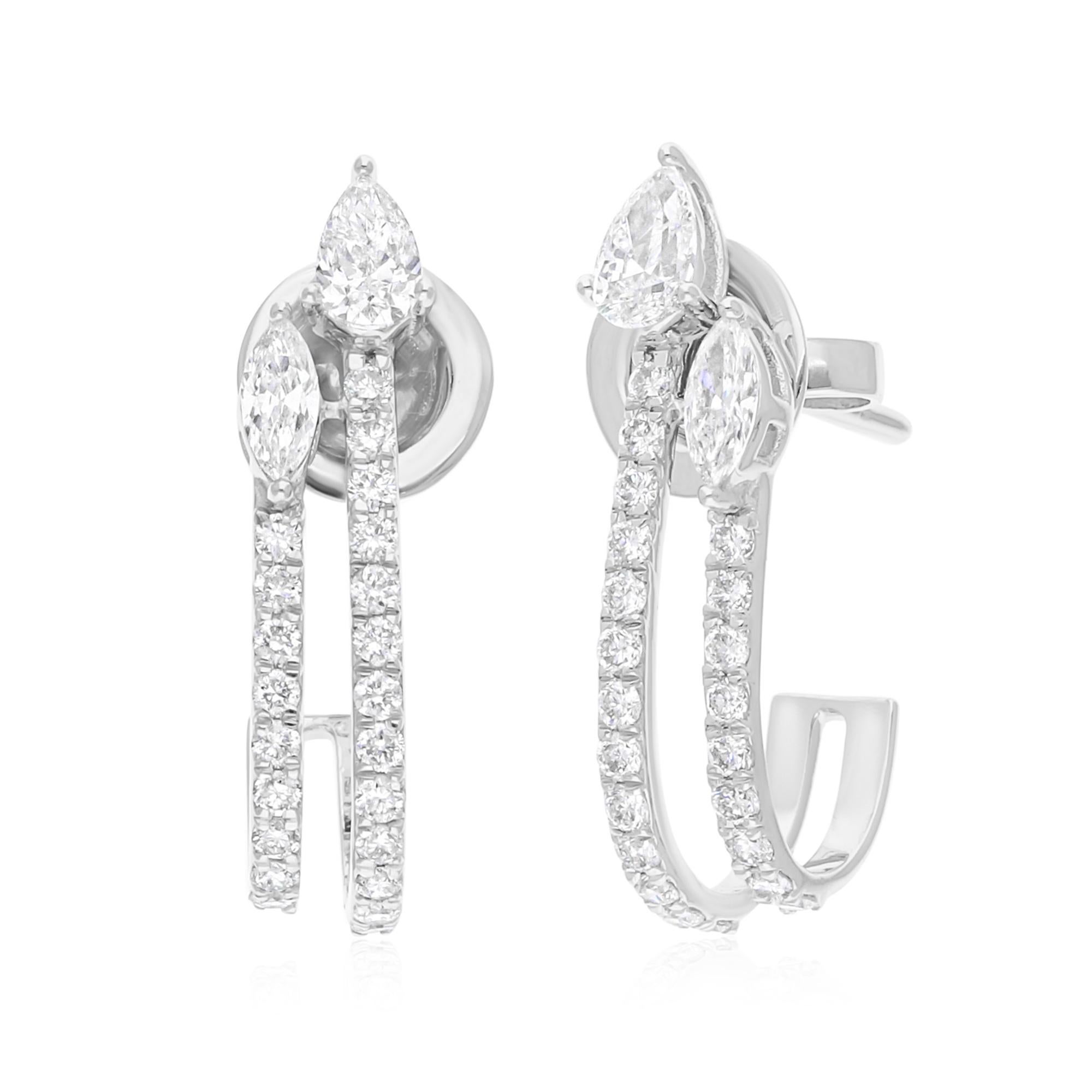 Natural 1.02 Carat SI/H Pear Round Diamond Earrings 14 Karat White Gold Jewelry In New Condition For Sale In Diera, Dubai