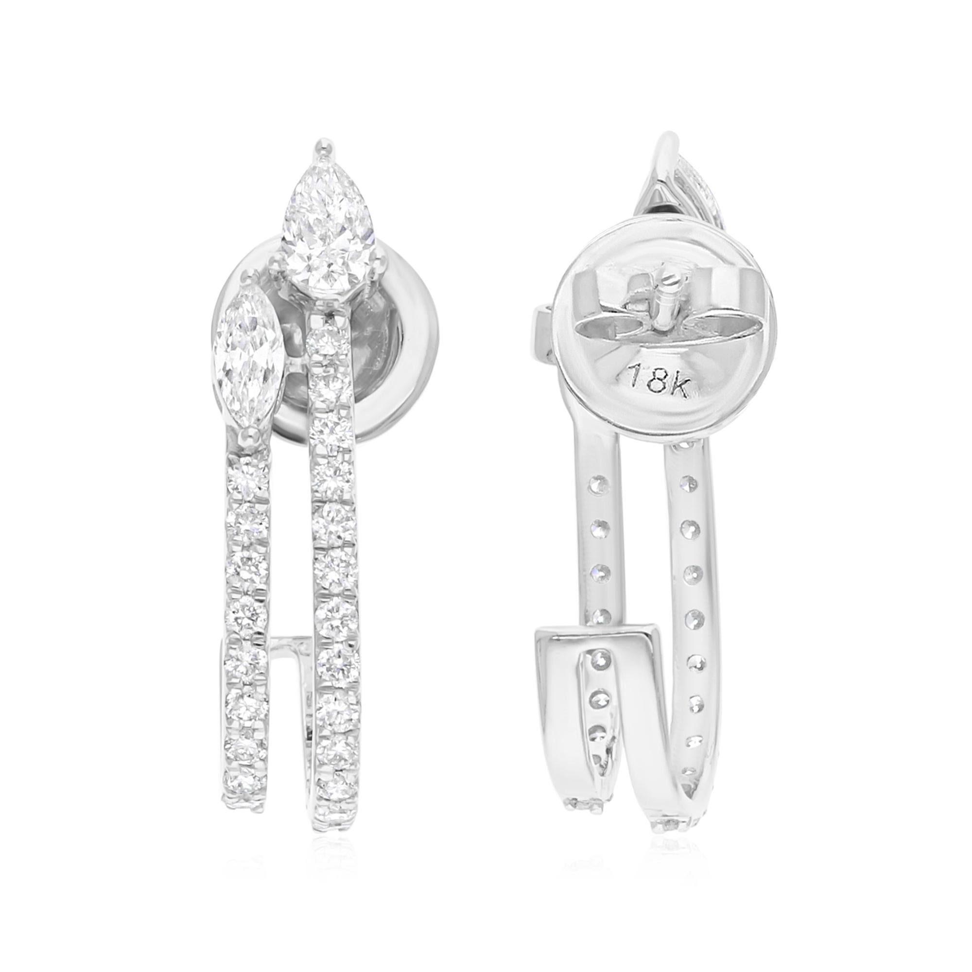 Women's Natural 1.02 Carat SI/H Pear Round Diamond Earrings 14 Karat White Gold Jewelry For Sale