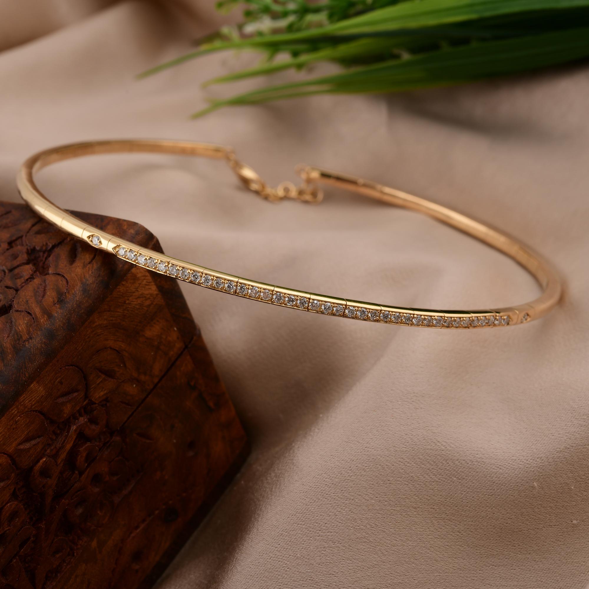 Pear Cut Natural 1.02 Carat SI/H Round Diamond Fine Choker Necklace 14 Karat Yellow Gold For Sale