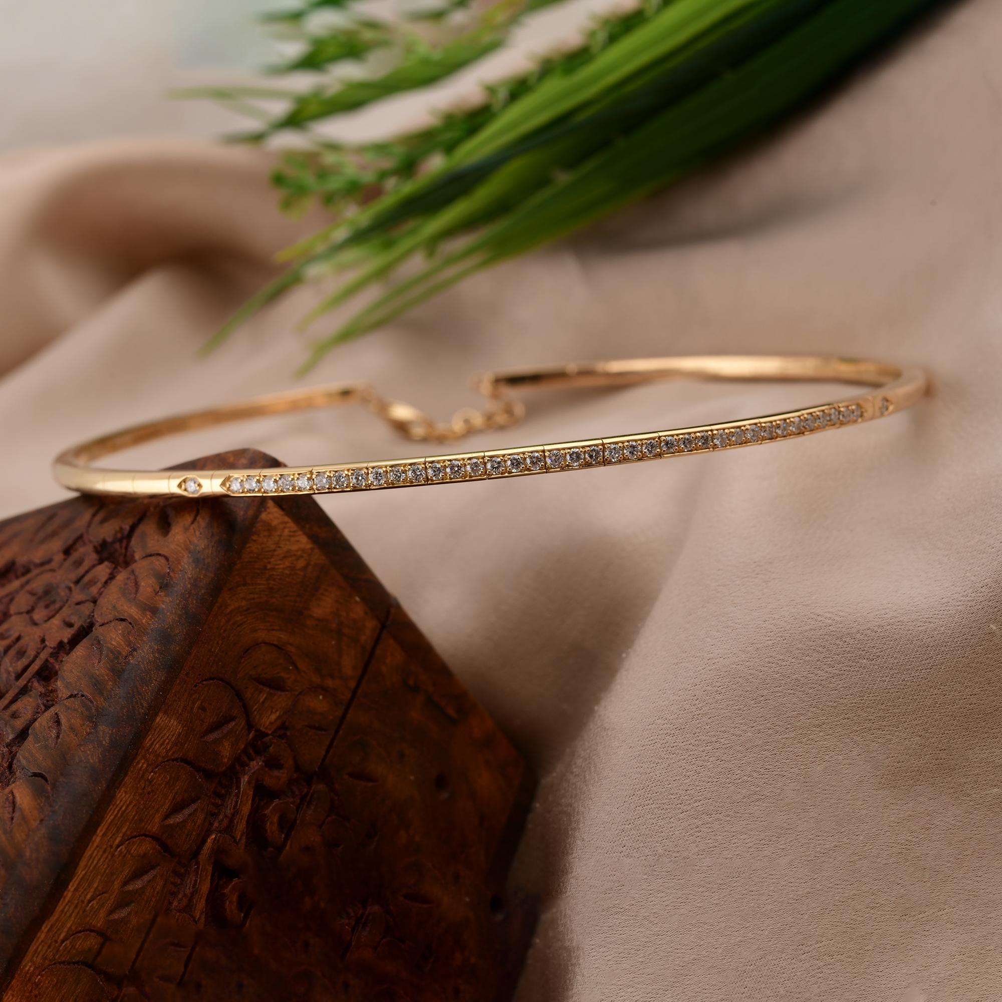 Natural 1.02 Carat SI/H Round Diamond Fine Choker Necklace 14 Karat Yellow Gold In New Condition For Sale In Diera, Dubai