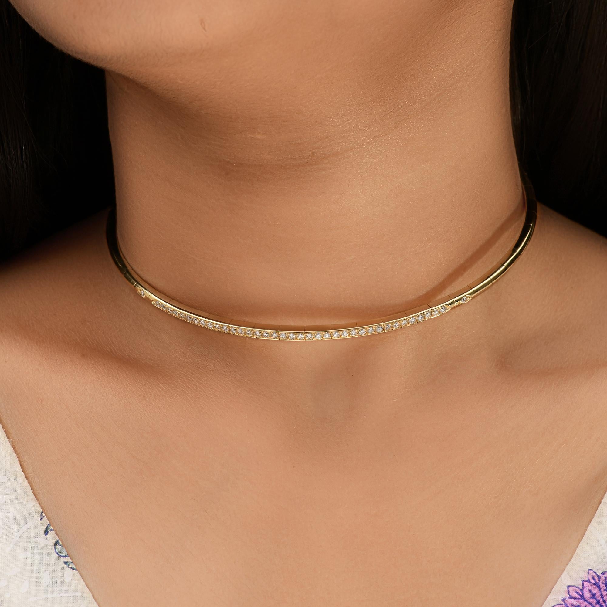 Women's Natural 1.02 Carat SI/H Round Diamond Fine Choker Necklace 14 Karat Yellow Gold For Sale