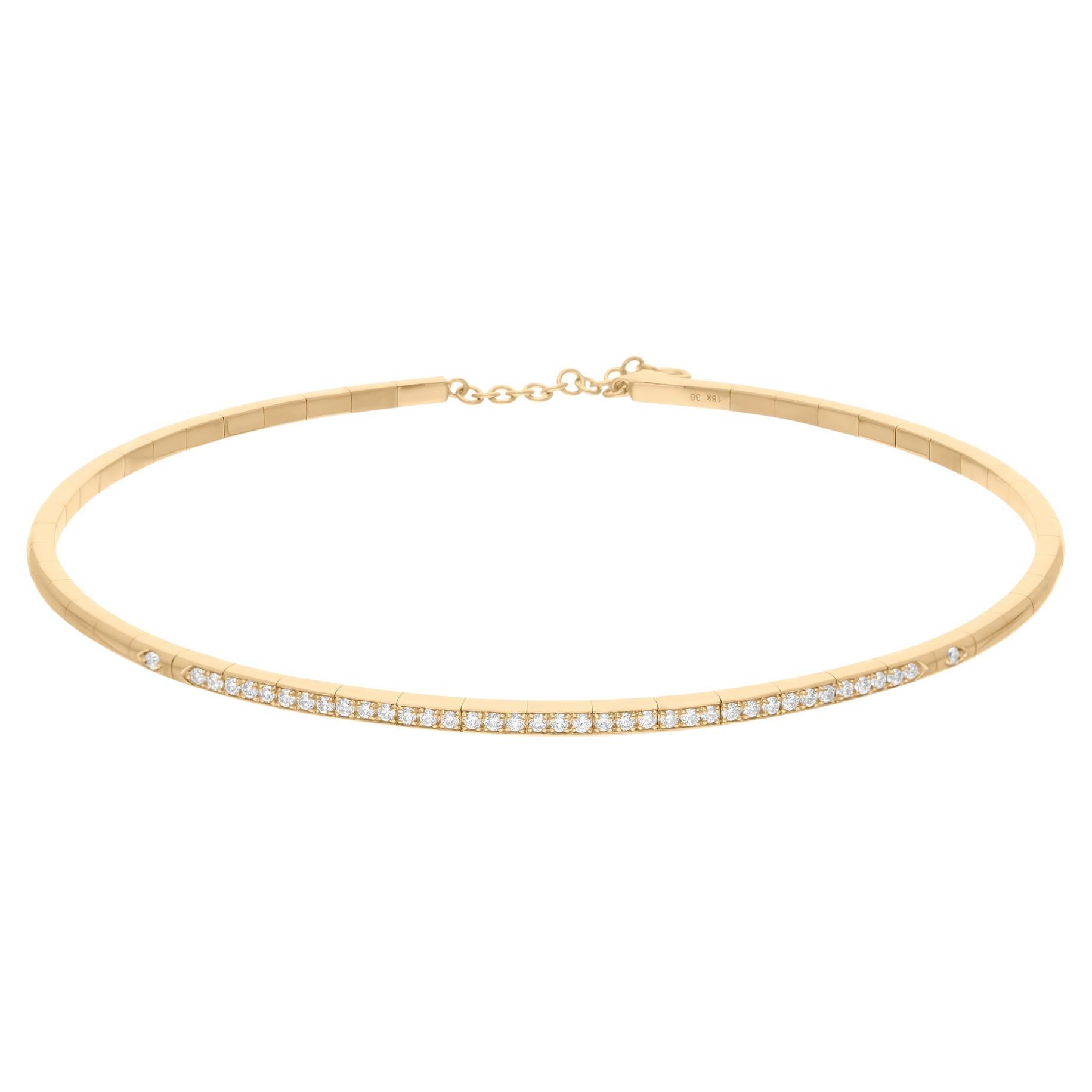 Collier ras du cou en or jaune 14 carats avec diamants ronds naturels de 1,02 carat SI/H