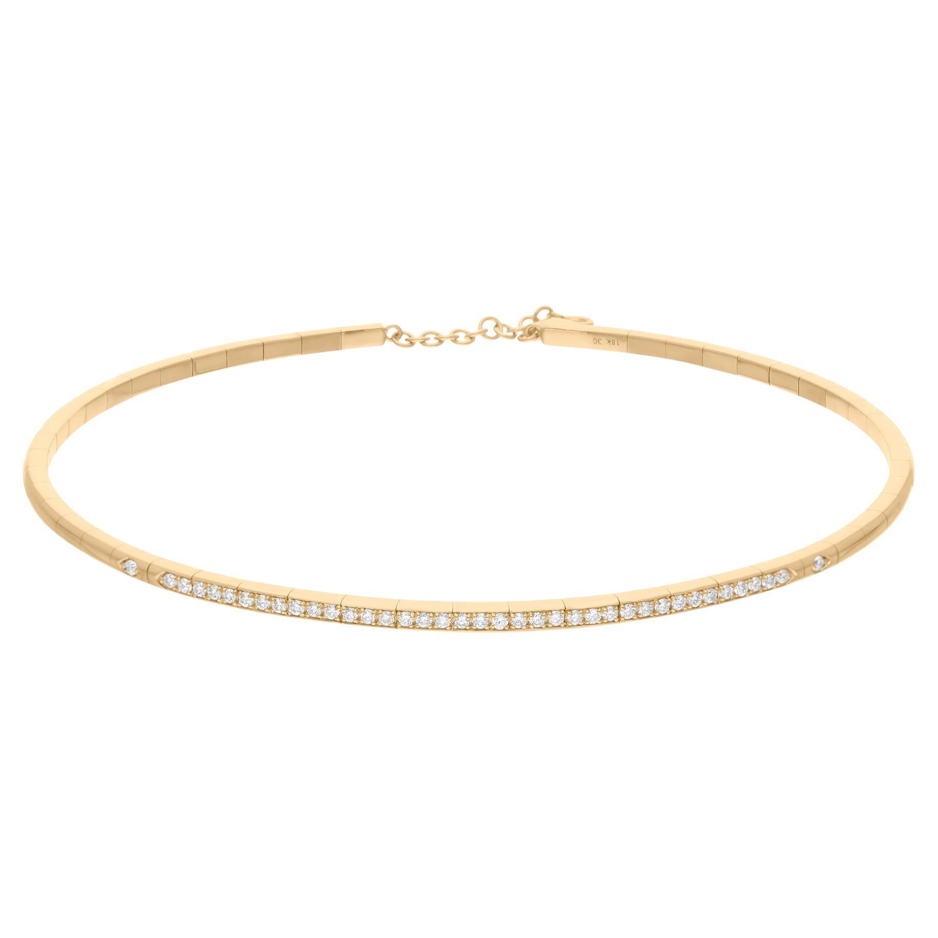 Natural 1.02 Carat SI/H Round Diamond Fine Choker Necklace 18 Karat Yellow Gold