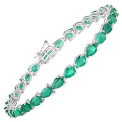 Natural 10.20 Carats Zambian Emerald Tennis Bracelet 14k White Gold