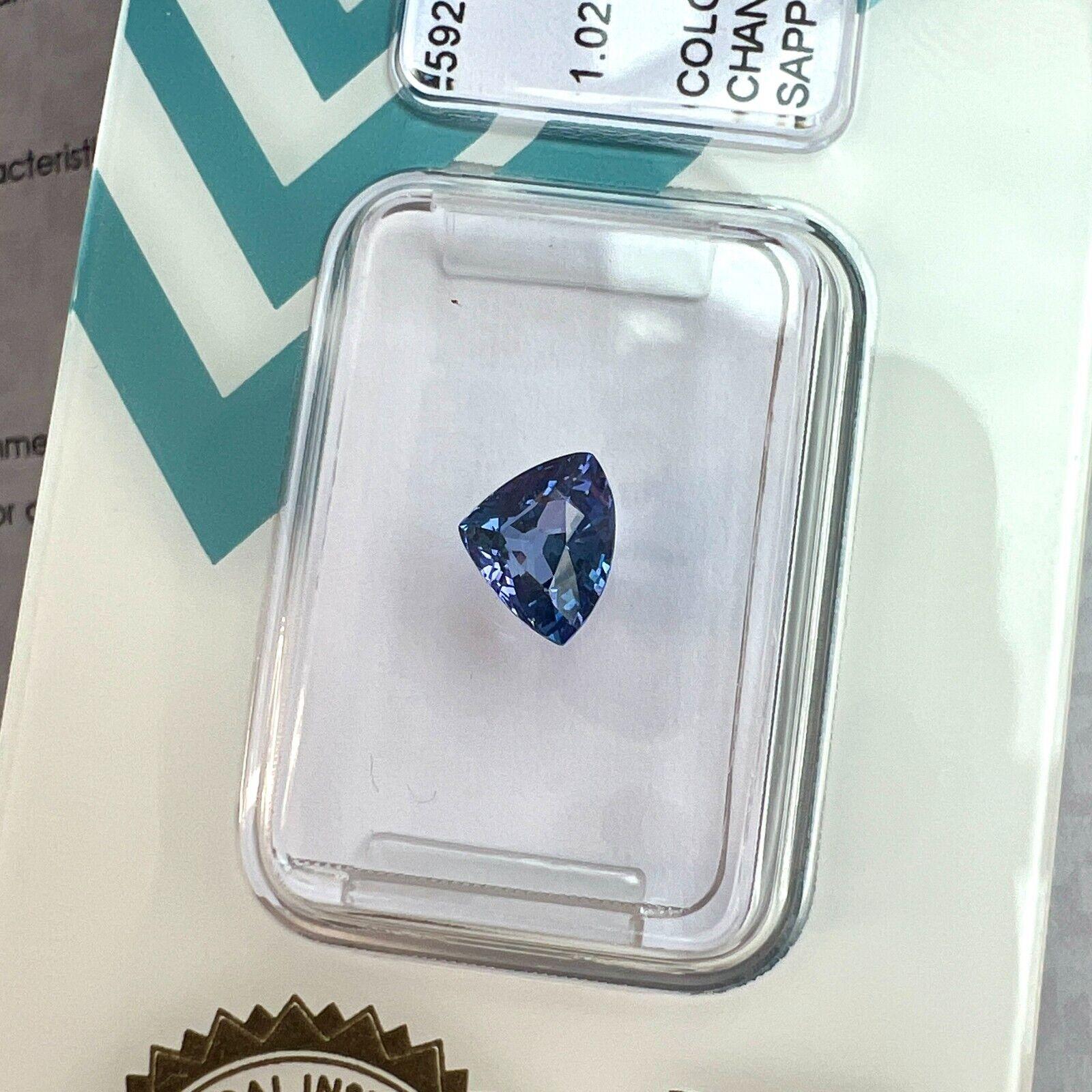 Natural 1.02ct Colour Change Sapphire Purple Blue Pink IGI Trillion Triangle Cut For Sale 6