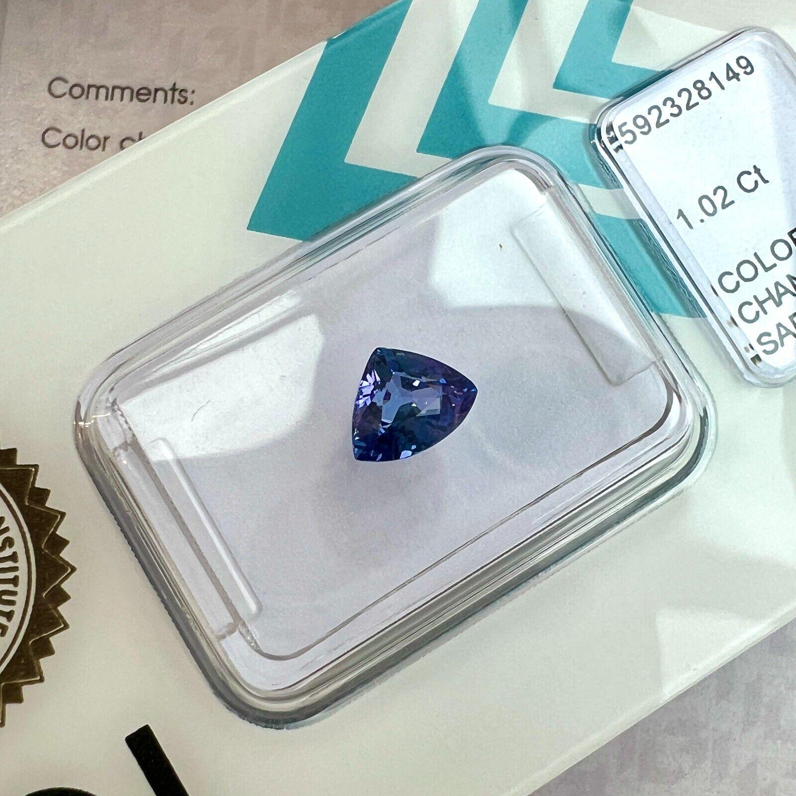 Taille trillion Saphir naturel à couleur changeante, violet, bleu, rose, taille triangle IGI, 1,02 carat en vente