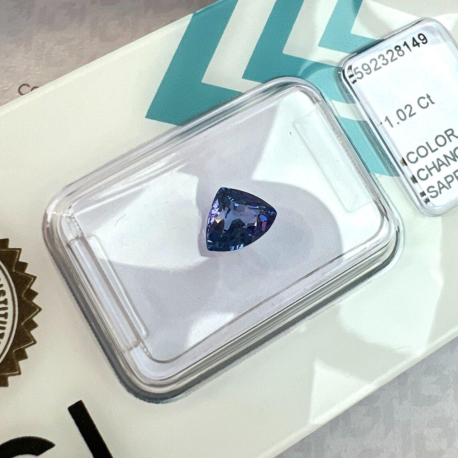 Saphir naturel à couleur changeante, violet, bleu, rose, taille triangle IGI, 1,02 carat Unisexe en vente