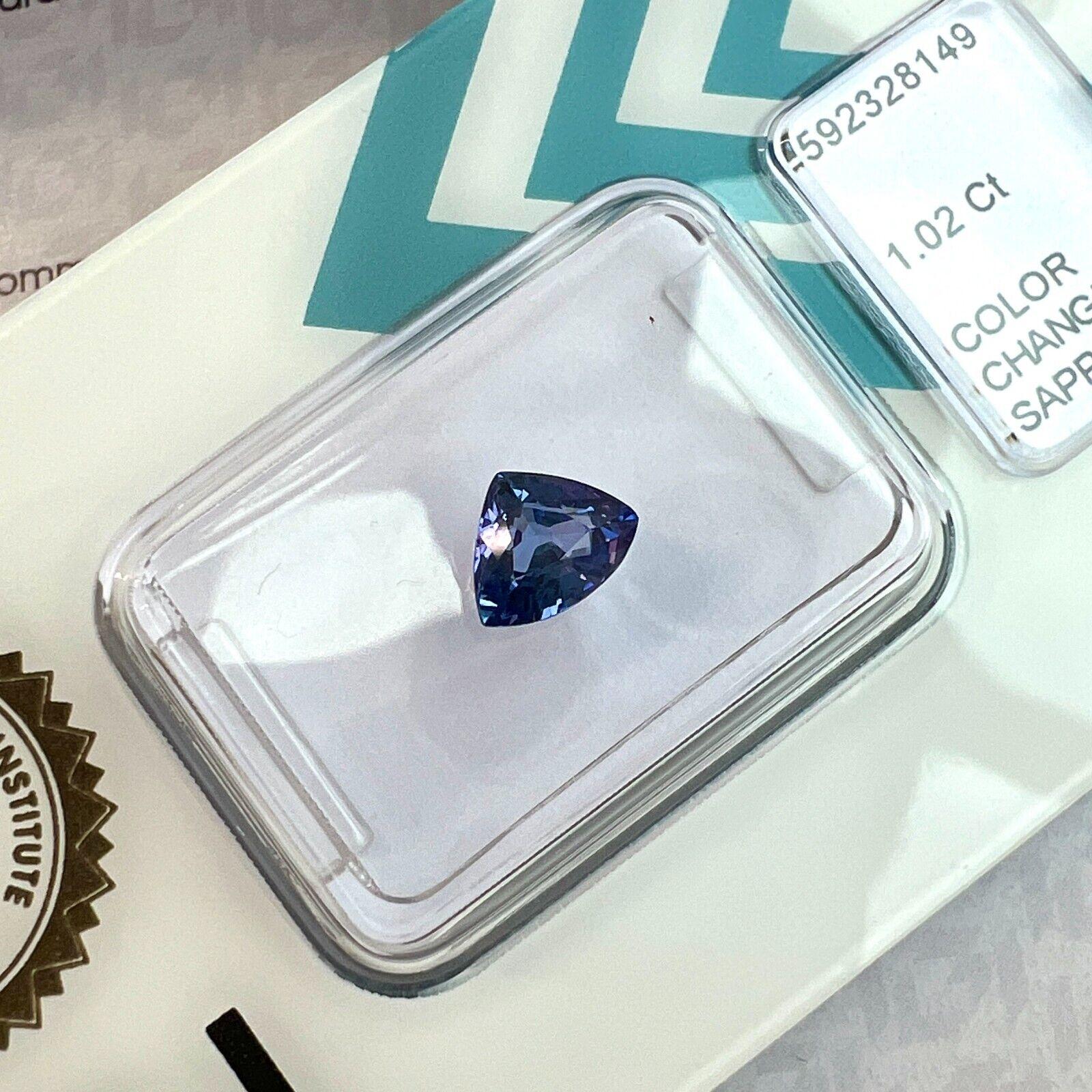 Natural 1.02ct Colour Change Sapphire Purple Blue Pink IGI Trillion Triangle Cut For Sale 2