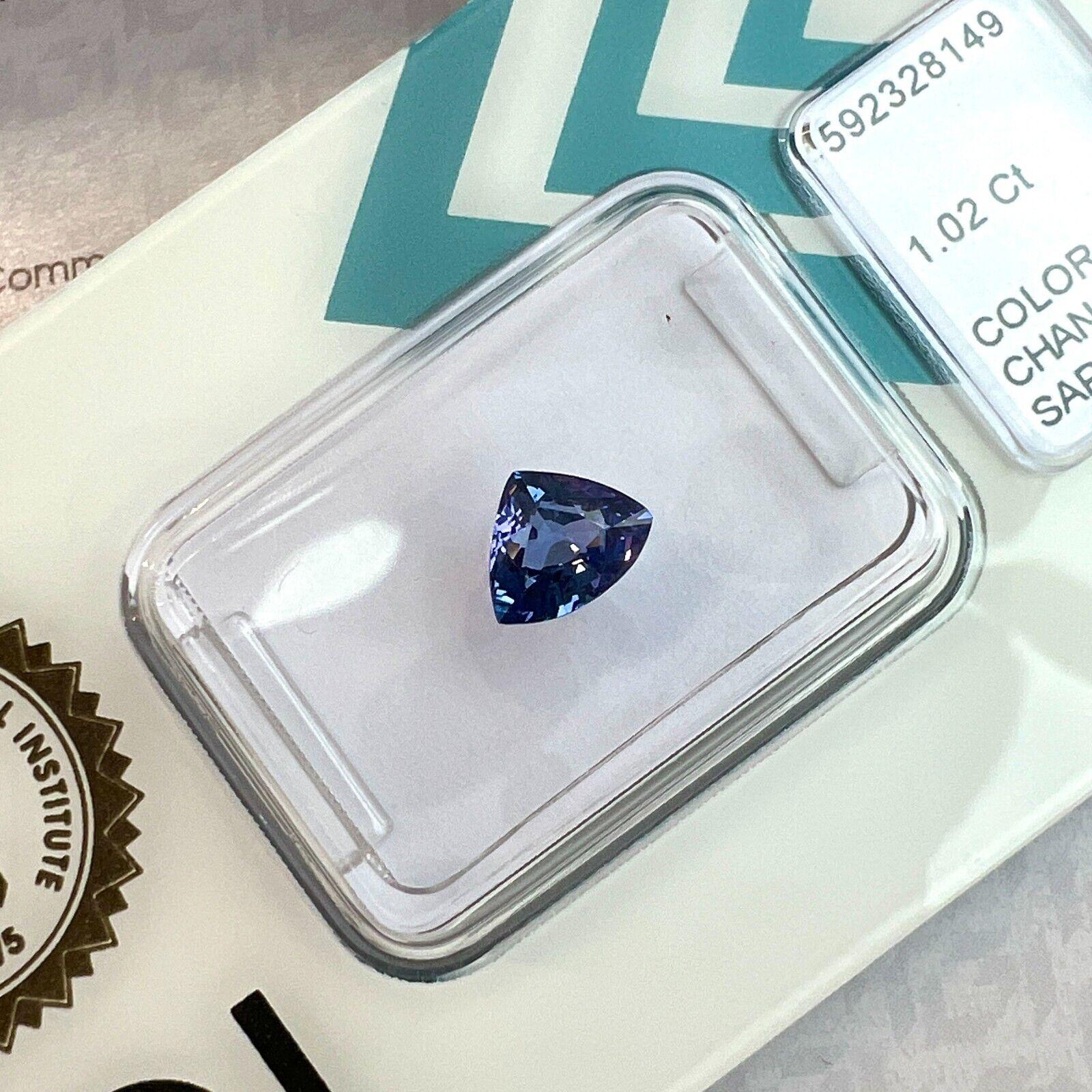 Natural 1.02ct Colour Change Sapphire Purple Blue Pink IGI Trillion Triangle Cut For Sale 4