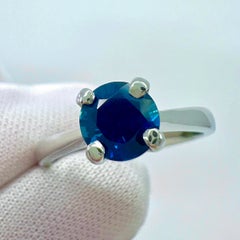 Natural 1.02ct Deep Blue Sapphire Round Cut Platinum Solitaire Ring 6mm