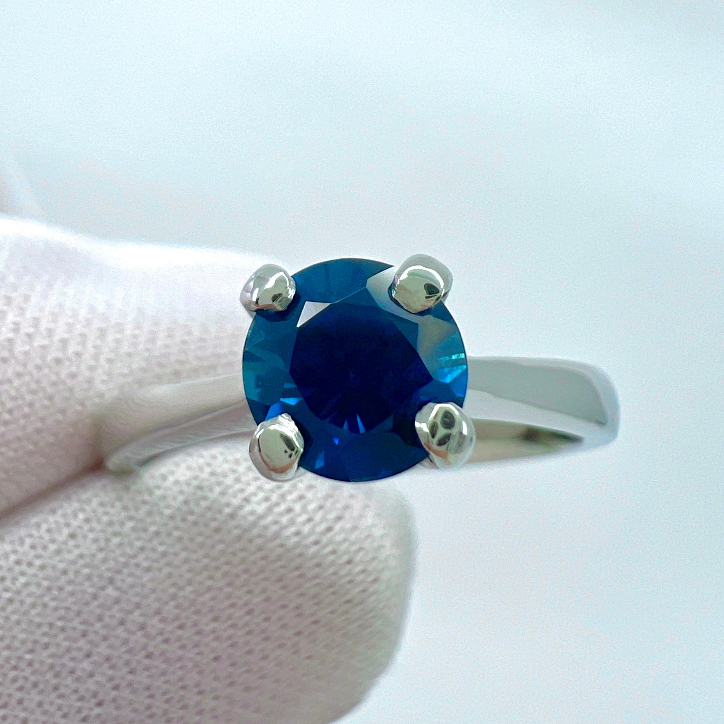 Women's Natural 1.02ct Deep Blue Sapphire Round Cut Platinum Solitaire Ring 6mm  For Sale