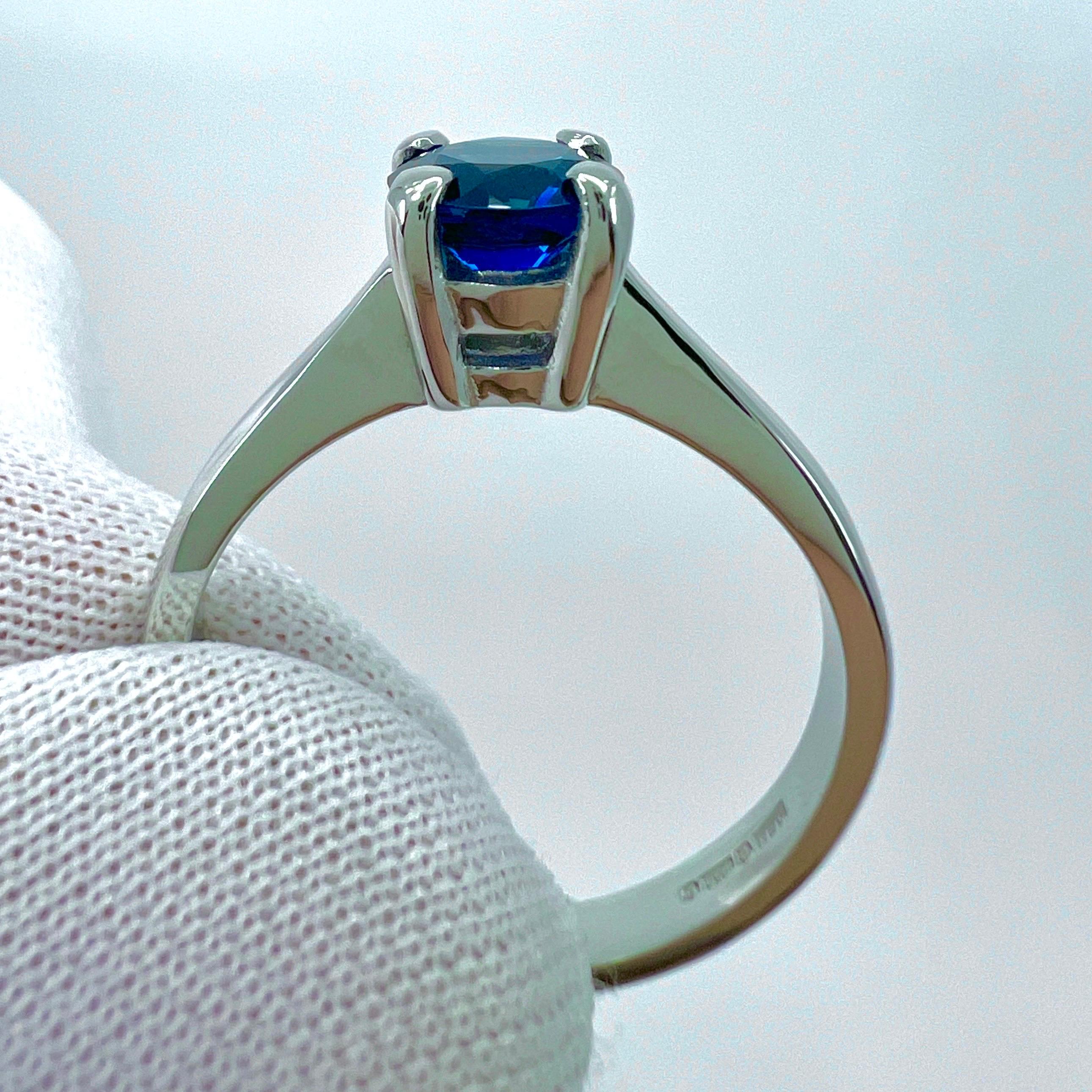 Natural 1.02ct Deep Blue Sapphire Round Cut Platinum Solitaire Ring 6mm  For Sale 1
