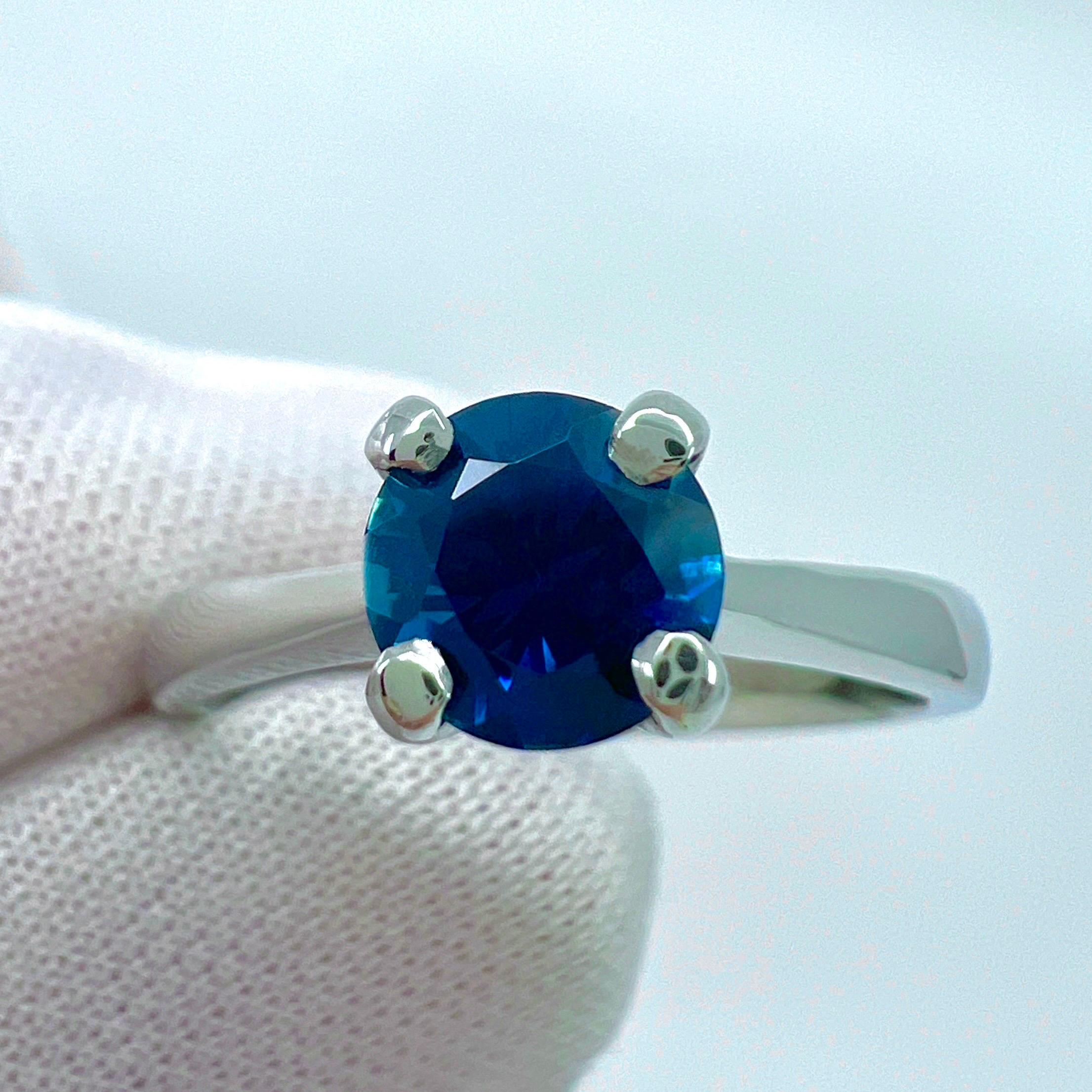Natural 1.02ct Deep Blue Sapphire Round Cut Platinum Solitaire Ring 6mm  For Sale 3