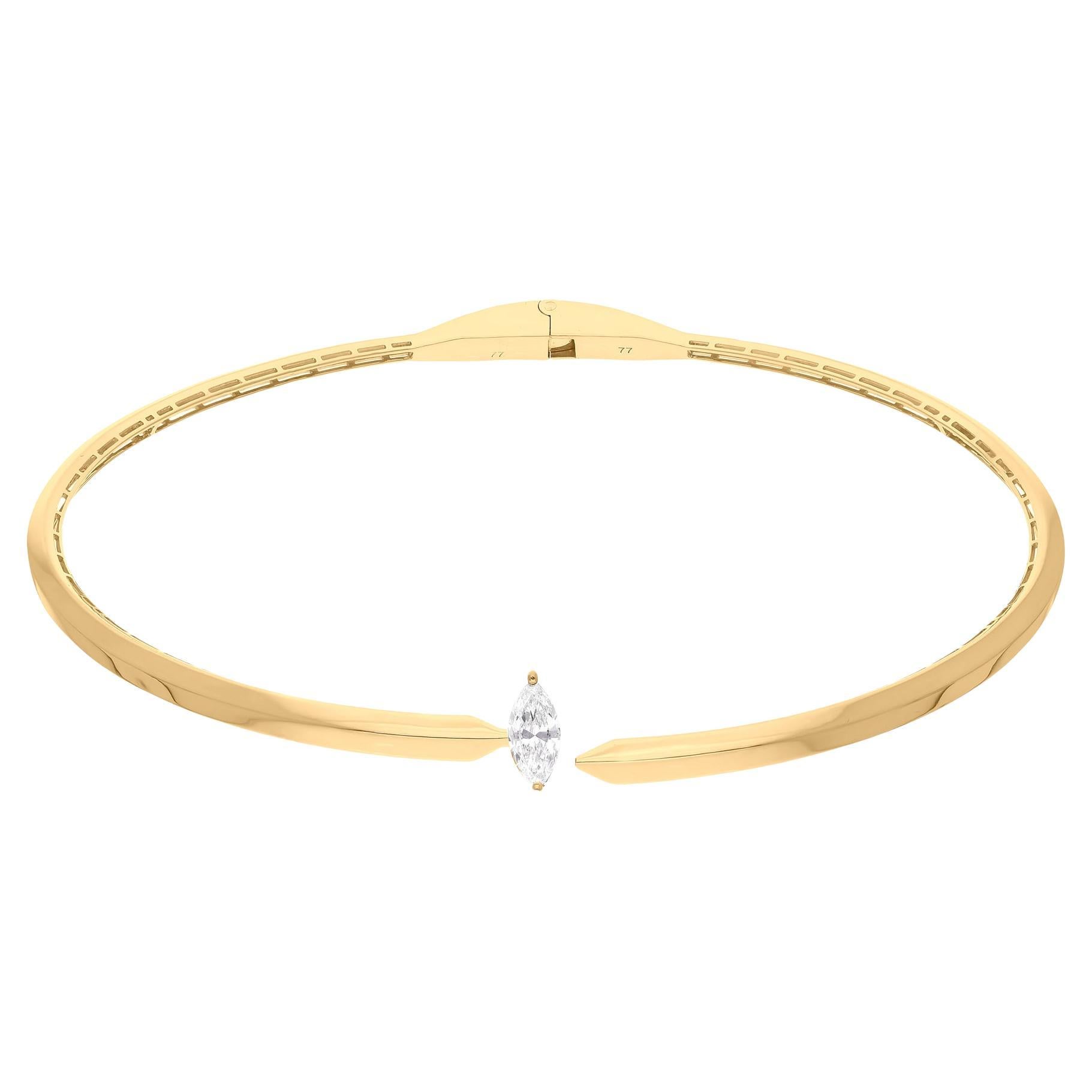 Choker-Halskette aus 14 Karat Gelbgold mit natürlichem 1,03 Karat Marquise-Diamant im Zustand „Neu“ im Angebot in Diera, Dubai