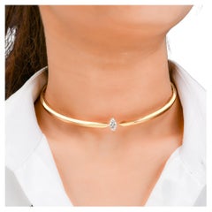 Natural 1.03 Carat Marquise Diamond Choker Necklace 14 Karat Yellow Gold Jewelry