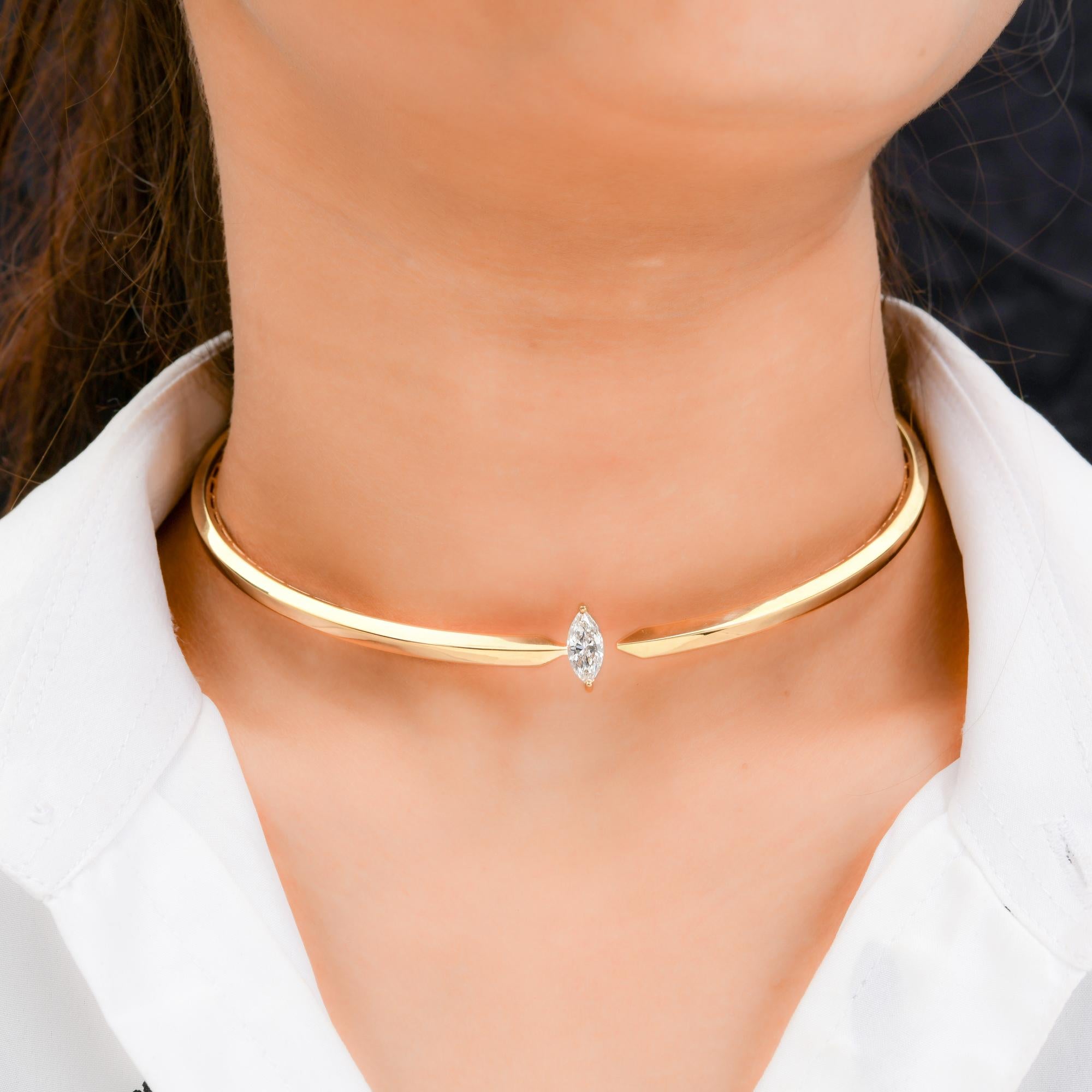 Natural 1.03 Carat Marquise Diamond Choker Necklace 18 Karat Yellow Gold Jewelry In New Condition For Sale In Diera, Dubai