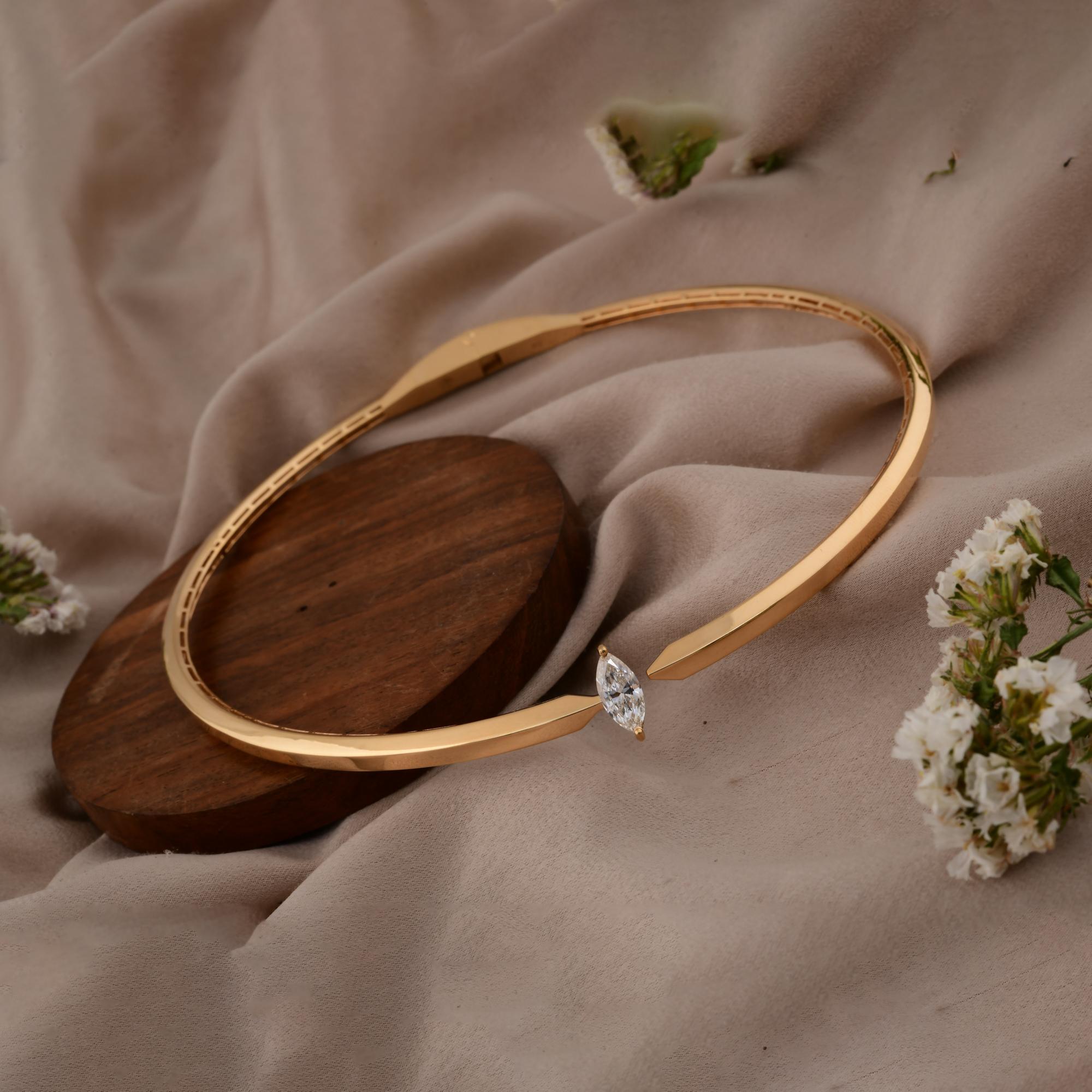 Collar gargantilla de diamantes marquesa naturales de 1,03 quilates Joyas de oro amarillo de 18 quilates en venta 1