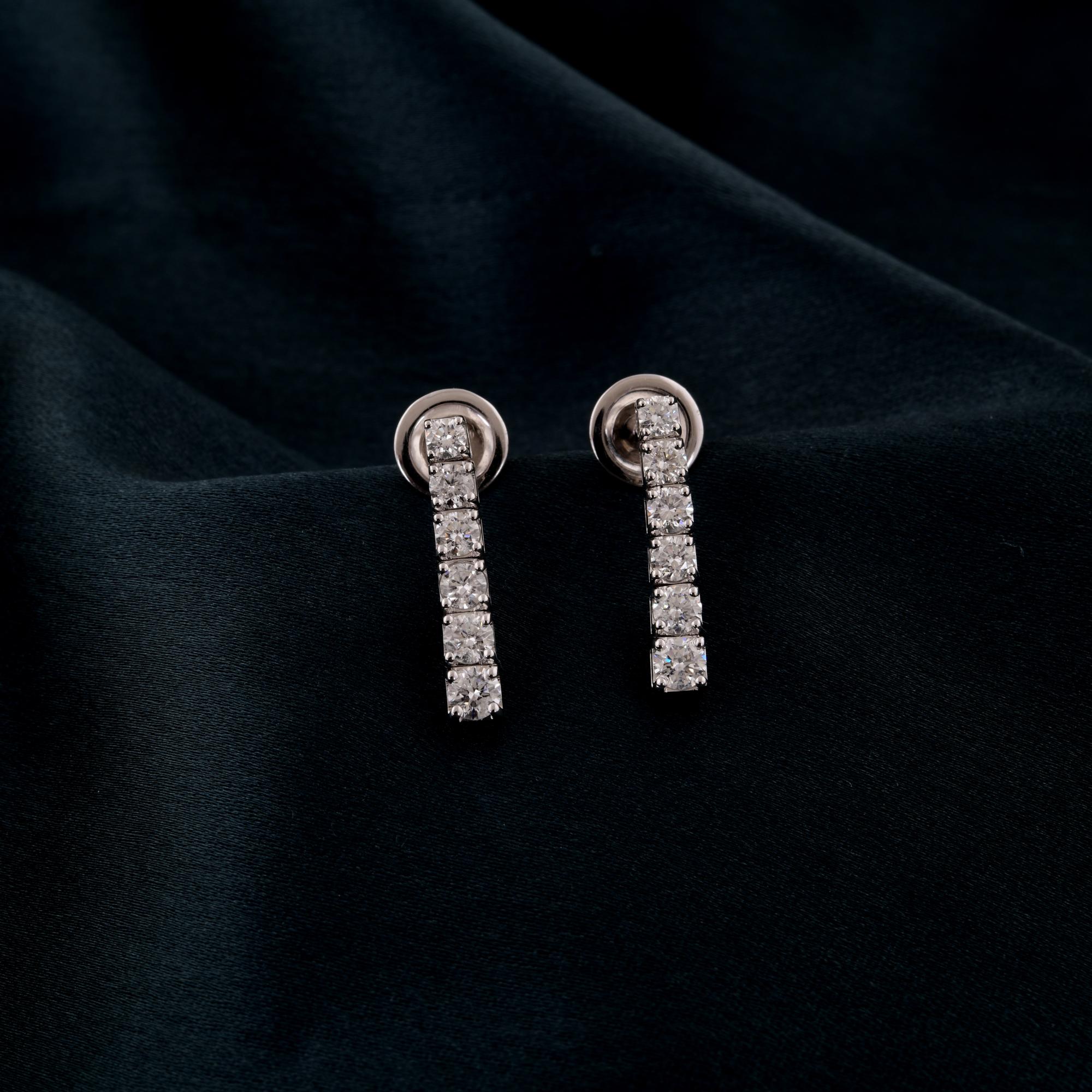 Pendientes de gota de diamante natural de 1,03 quilates, claridad SI y color HI, oro blanco de 18 quilates Corte redondo en venta
