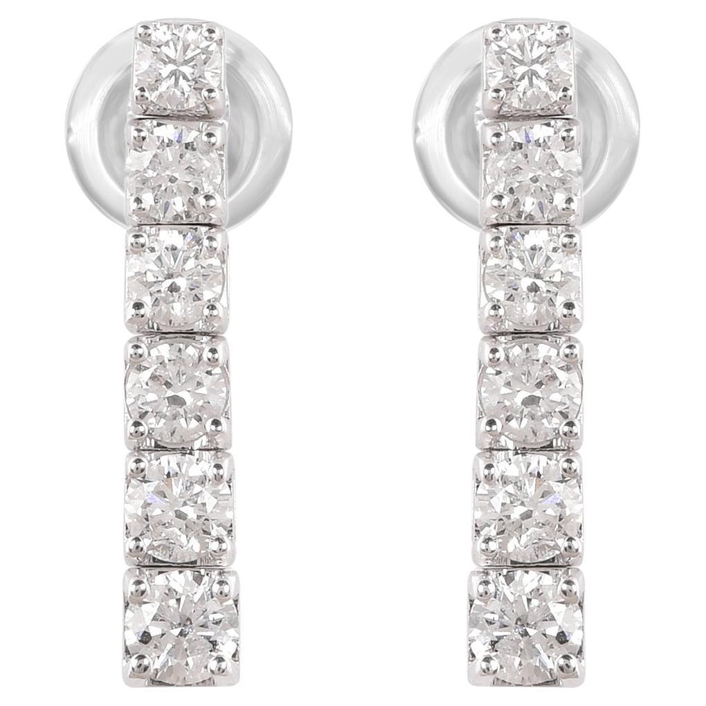Pendants d'oreilles en or blanc 18 carats avec diamants naturels de 1,03 carat de pureté SI de couleur hi-colore