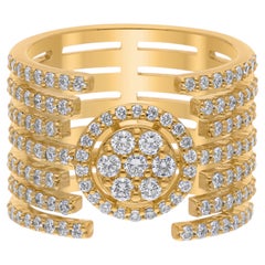 Nature 1.03 Carat SI/H 14K Yellow Gold Multi Layer Diamond Wide Band Ring