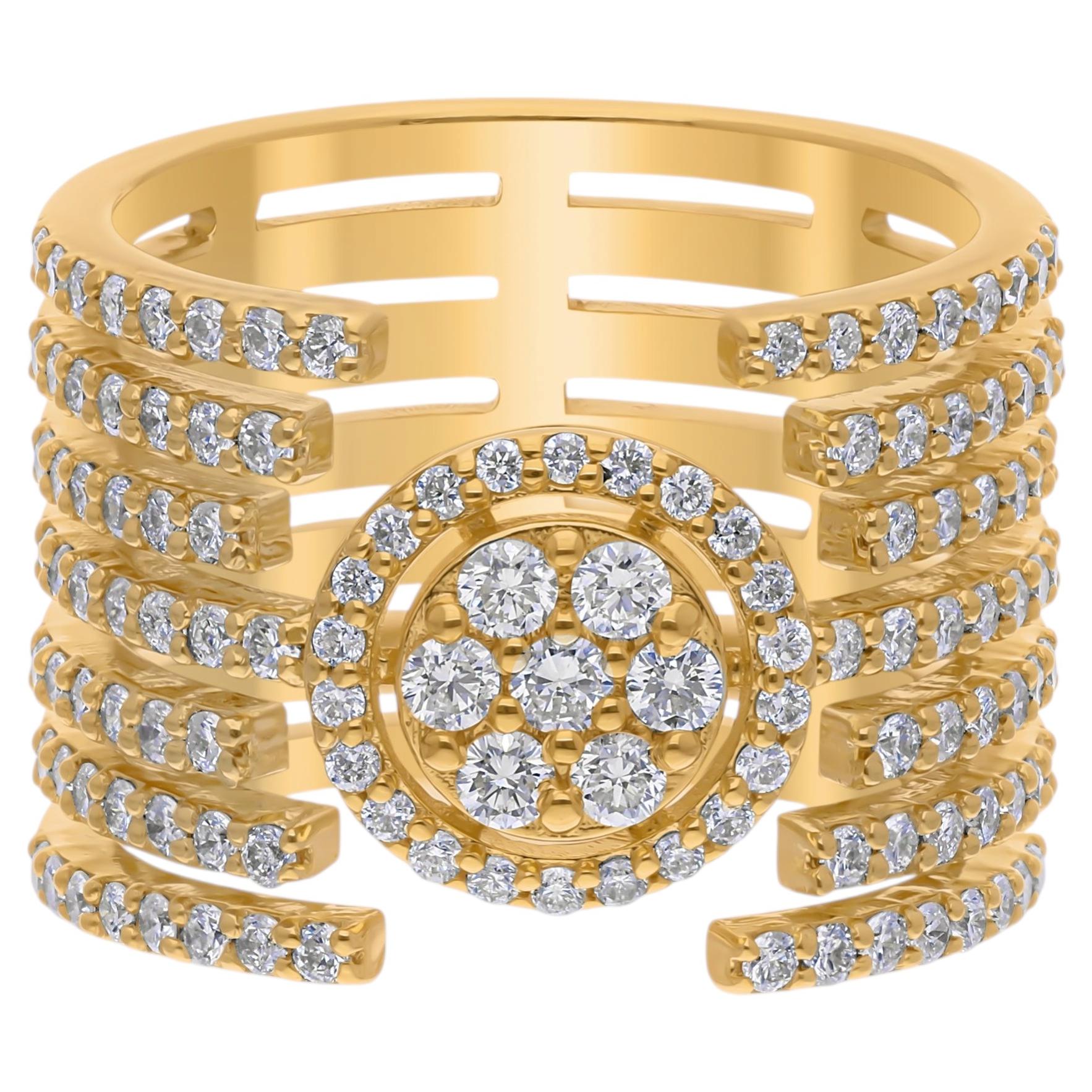 Nature 1.03 Carat SI/H 18K Yellow Gold Multi Layer Diamond Wide Band Ring