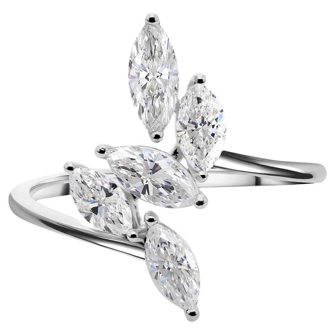 Natural 1.03 Carat SI/H Five Marquise Diamond Ring 14 Karat White Gold Jewelry