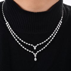 Natural 10.32 Carat Pear Diamond 14 Karat White Gold Multi Strand Chain Necklace