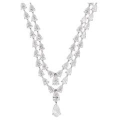 Natural 10.32 Carat Pear Diamond 14 Karat White Gold Multi Strand Chain Necklace