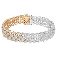 Bracelet en or jaune et blanc 14 carats avec diamants naturels en forme de poire de 10,39 carats SI/H