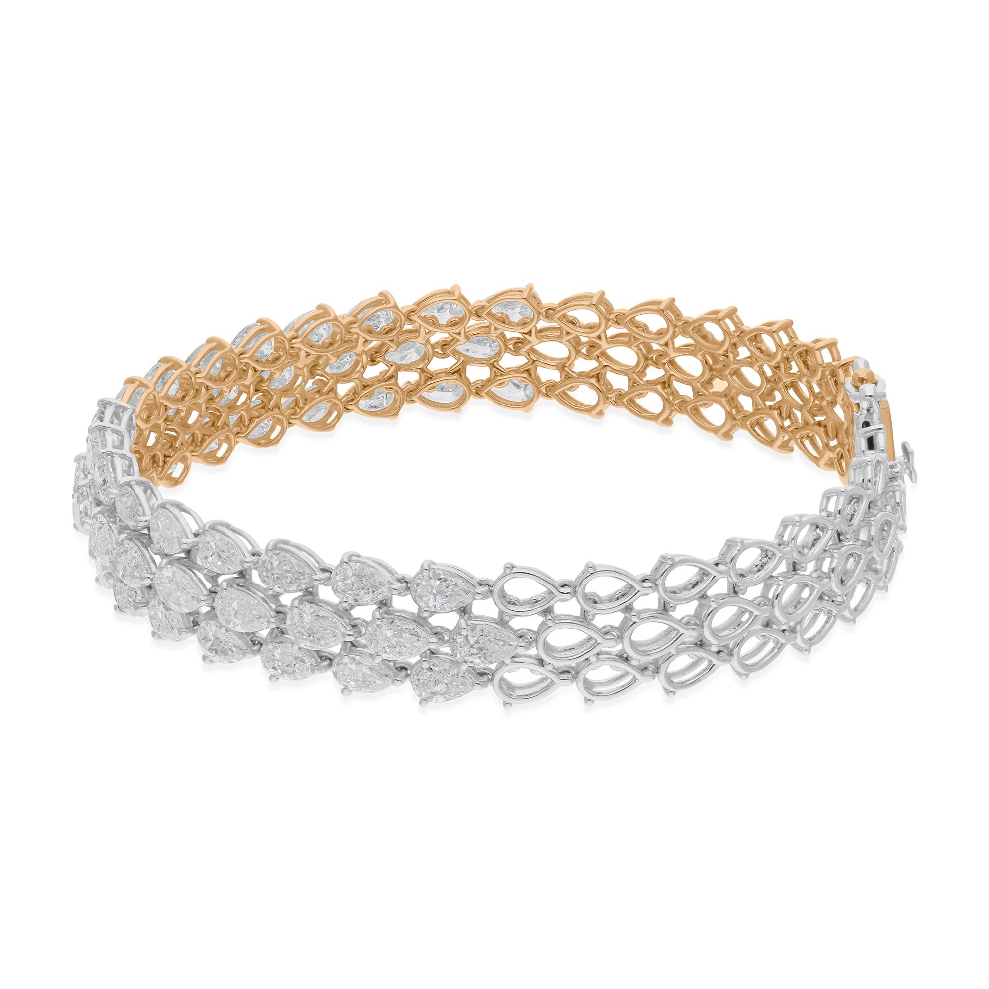 Moderne Bracelet en or jaune et blanc 18 carats avec diamants naturels en forme de poire de 10,39 carats SI/H en vente