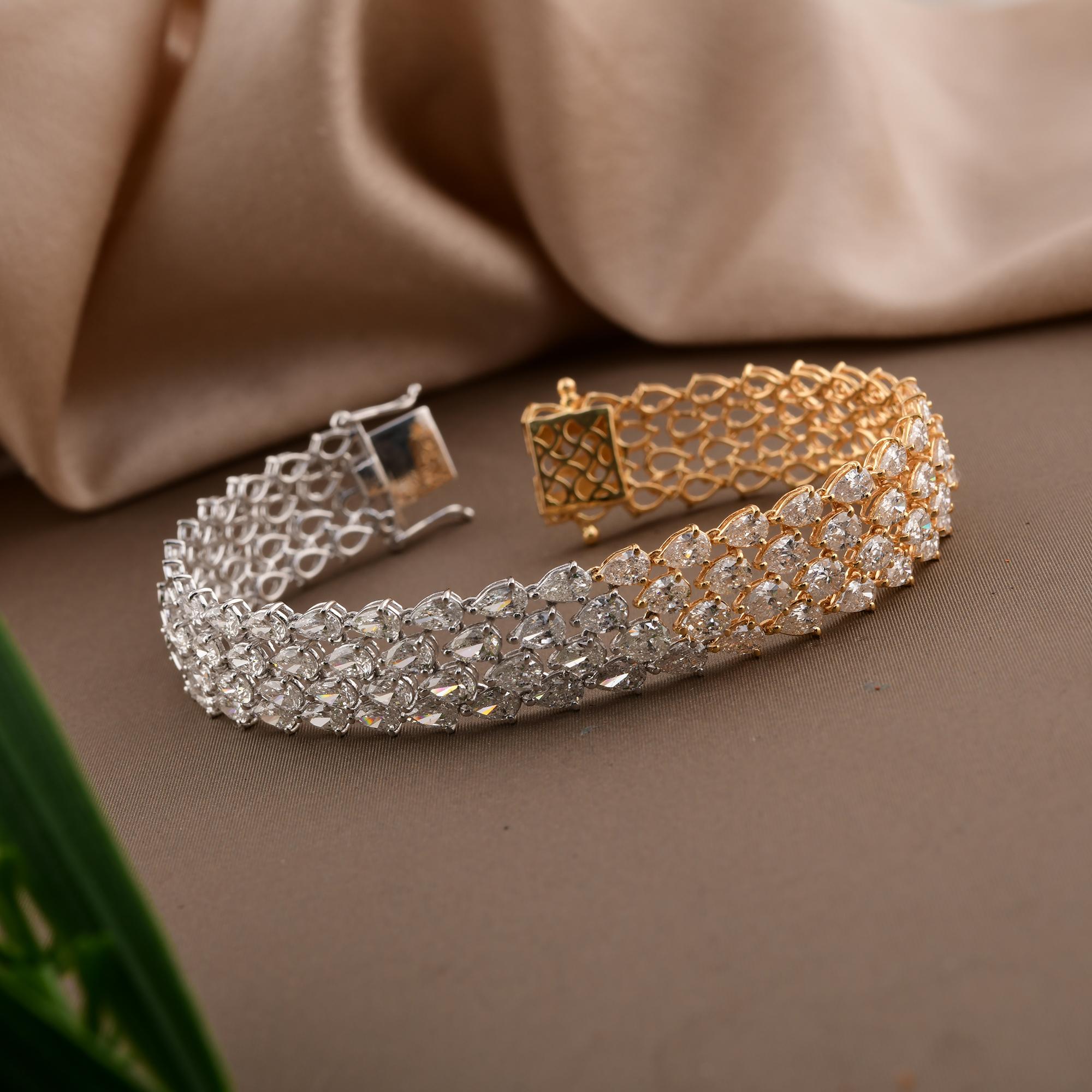 Taille poire Bracelet en or jaune et blanc 18 carats avec diamants naturels en forme de poire de 10,39 carats SI/H en vente