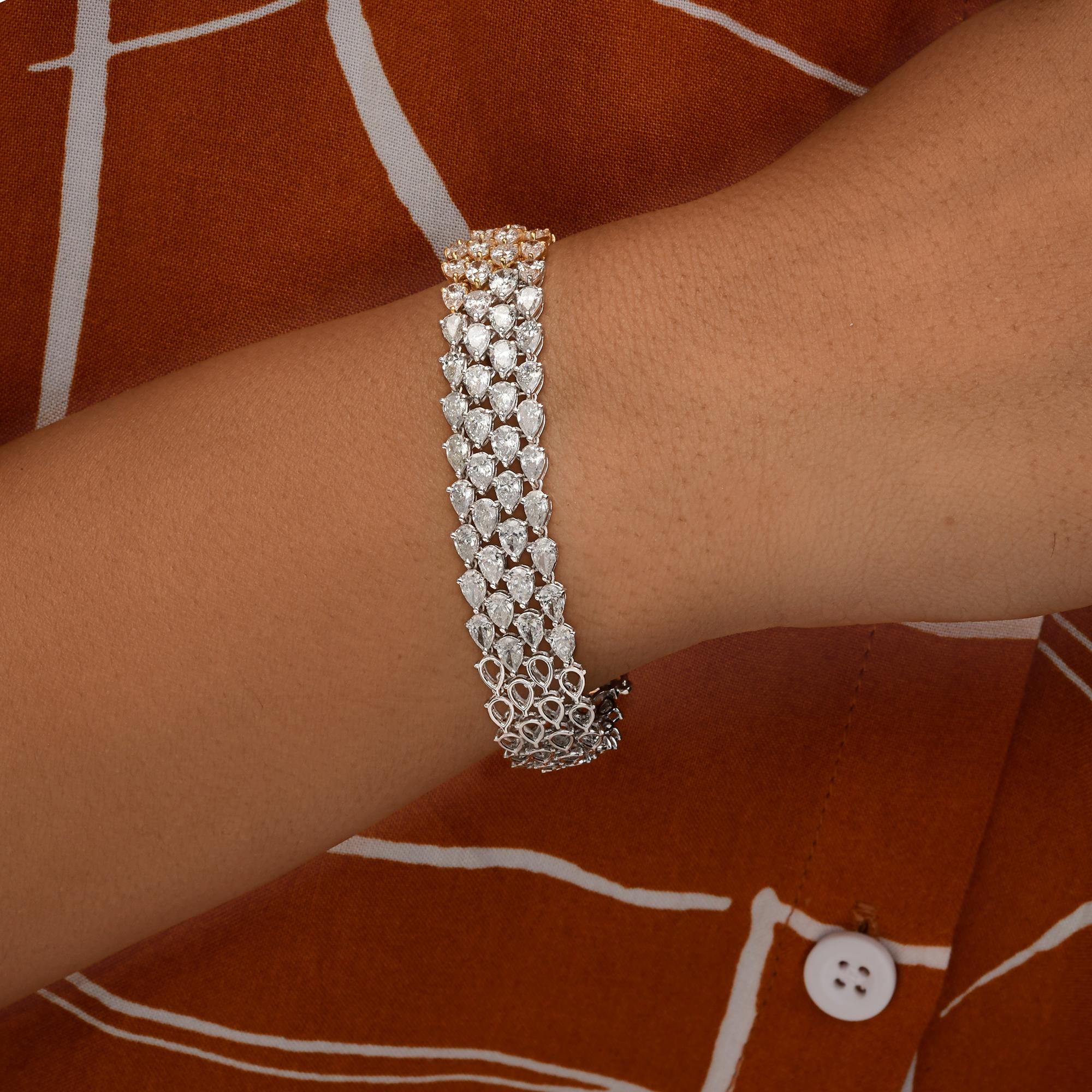 Bracelet en or jaune et blanc 18 carats avec diamants naturels en forme de poire de 10,39 carats SI/H Neuf - En vente à Diera, Dubai