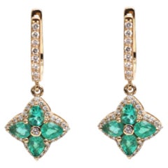 Natural 1.03cts Emerald & 0.38cts Diamond Earring in 14k Gold
