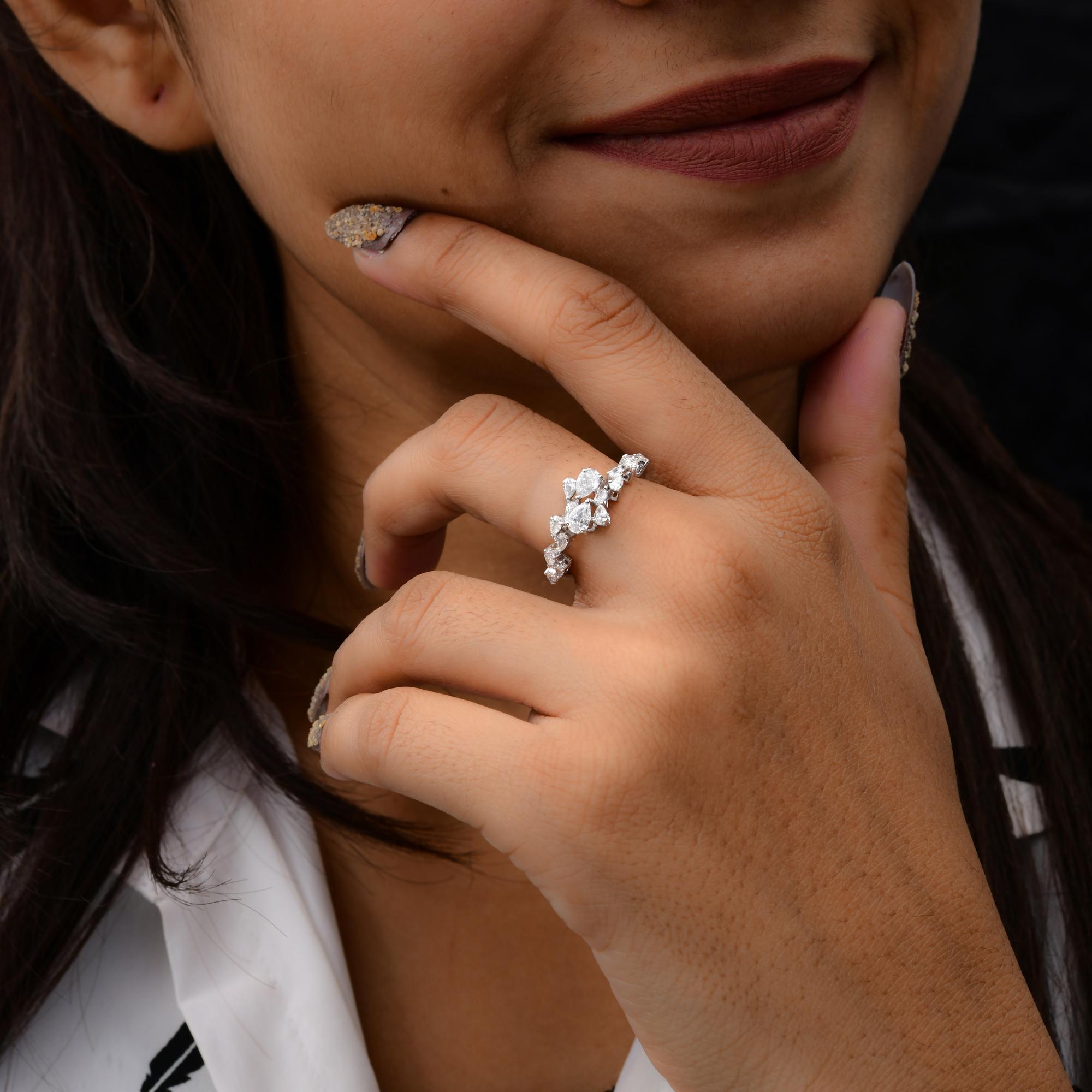 Pear Cut Natural 1.04 Carat SI Clarity HI Color Diamond Ring 14 Karat White Gold Jewelry For Sale