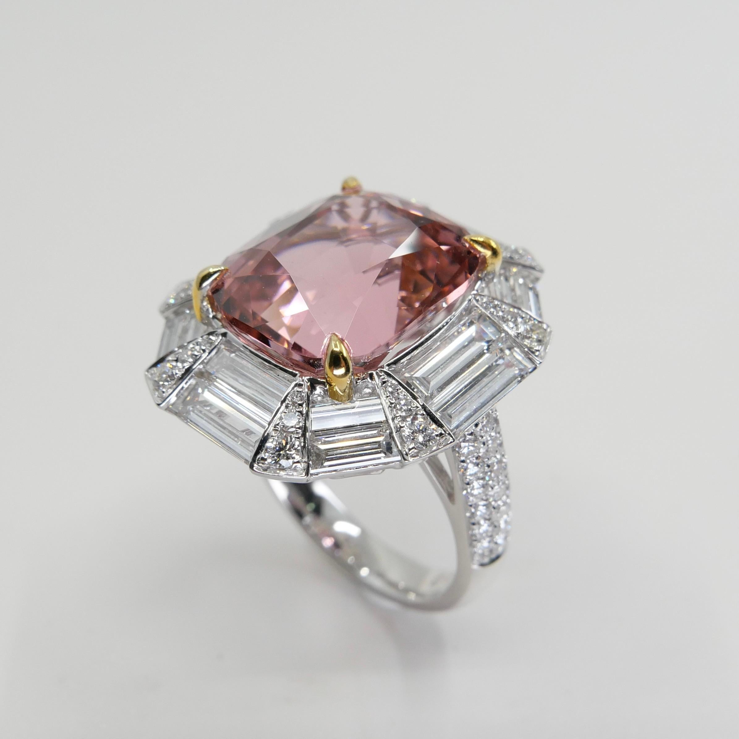 GIA Certified 10.43 Carat Pink Tourmaline & Diamond Ring, Huge Statement Piece For Sale 4