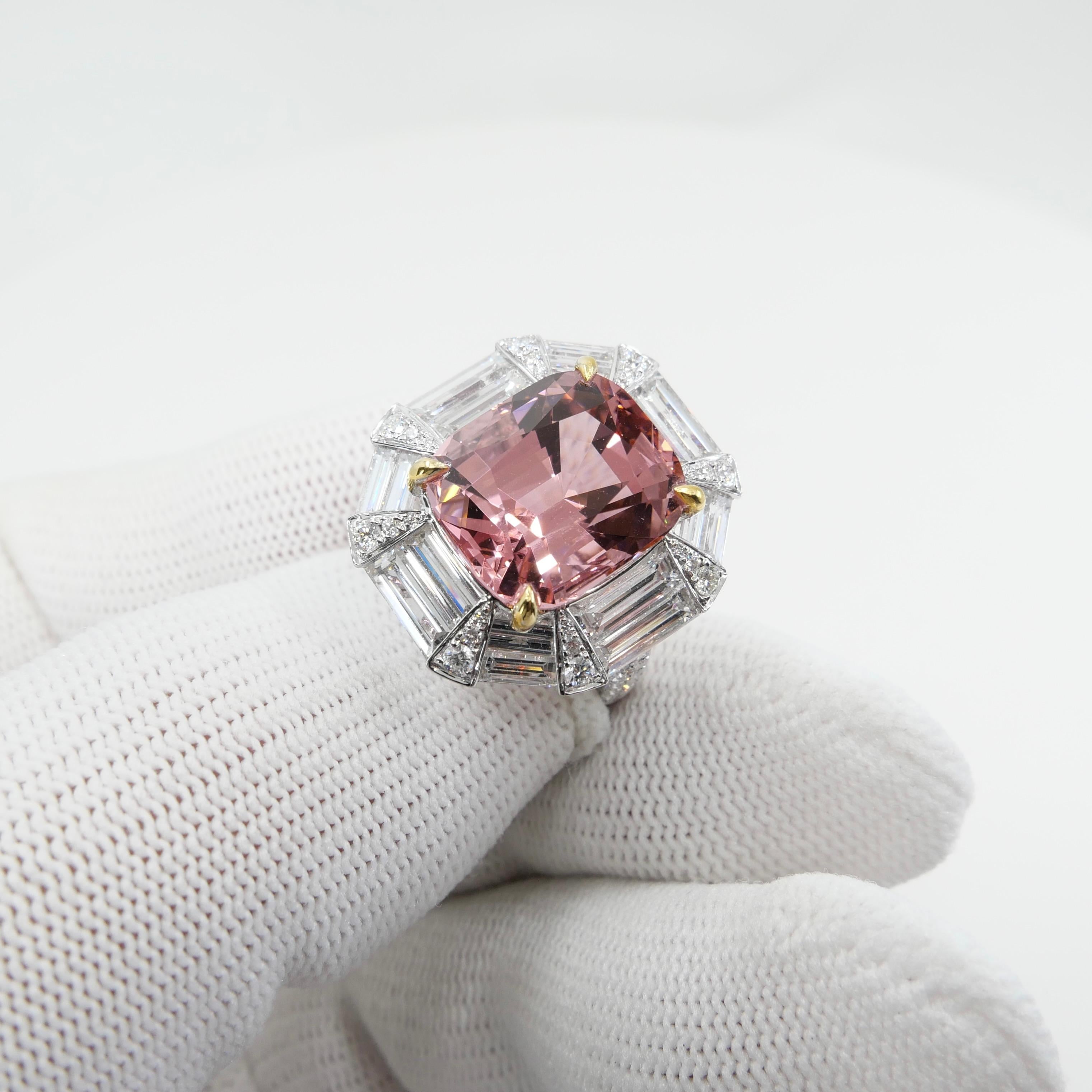 GIA Certified 10.43 Carat Pink Tourmaline & Diamond Ring, Huge Statement Piece For Sale 5