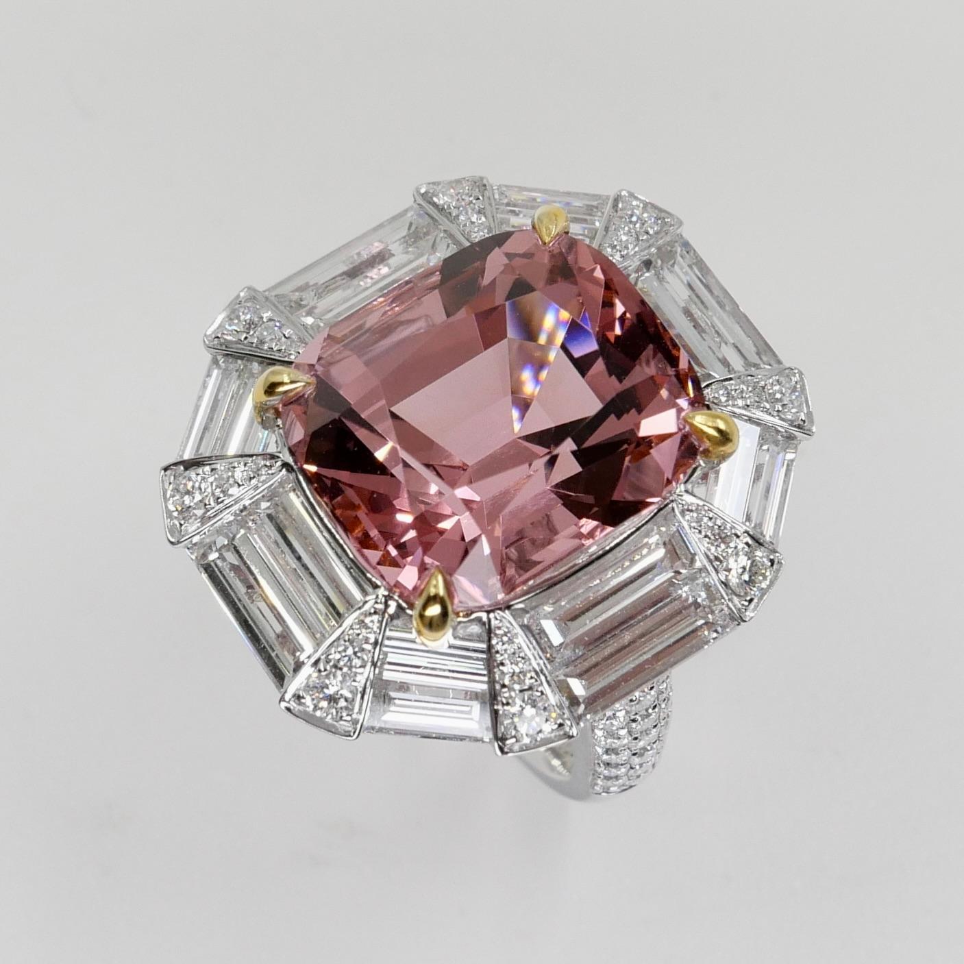 GIA Certified 10.43 Carat Pink Tourmaline & Diamond Ring, Huge Statement Piece For Sale 6