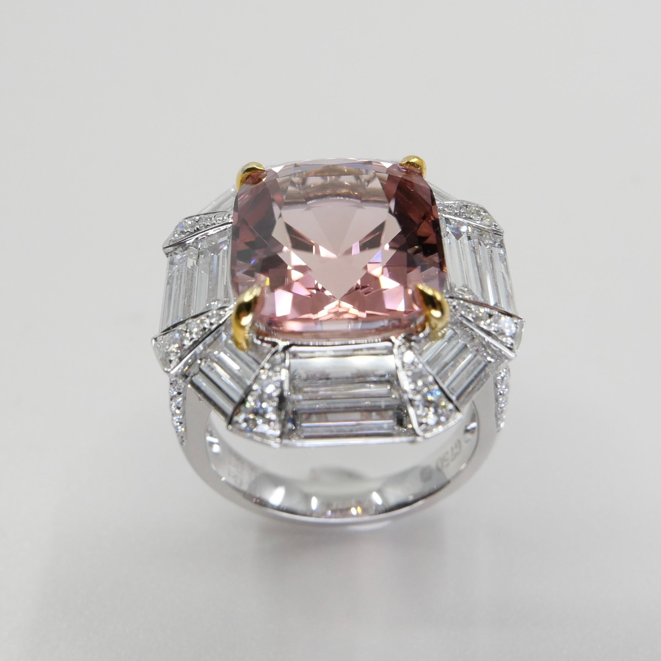 GIA Certified 10.43 Carat Pink Tourmaline & Diamond Ring, Huge Statement Piece For Sale 7