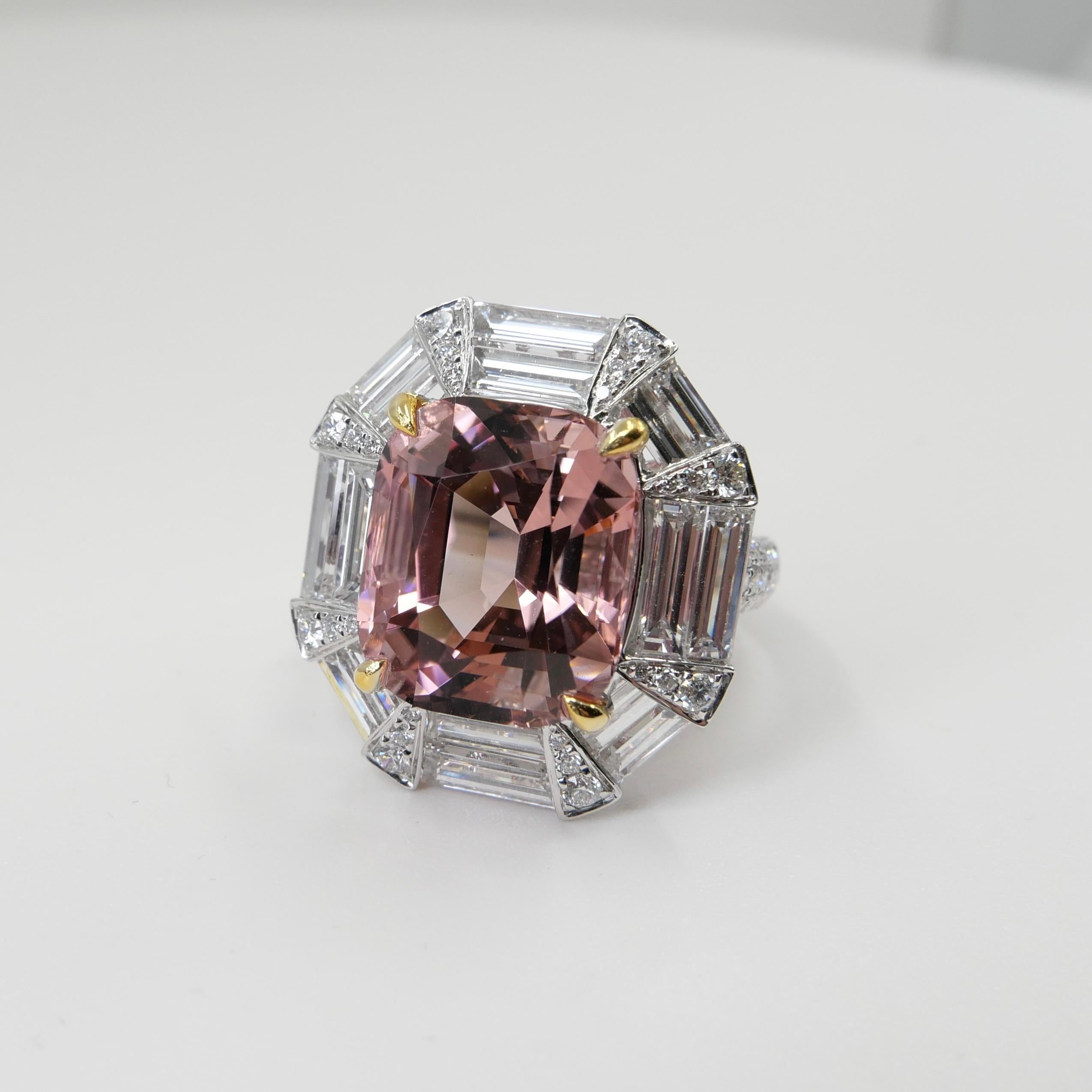 GIA Certified 10.43 Carat Pink Tourmaline & Diamond Ring, Huge Statement Piece For Sale 8